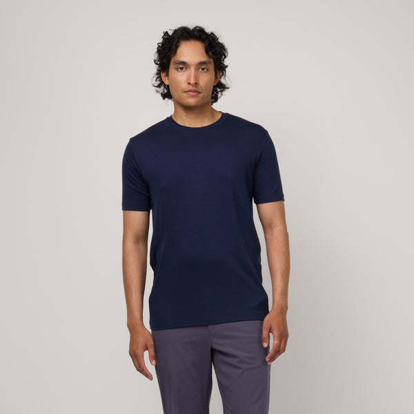 Men's Signature Merino Wool Crew Neck Tee - Navy – Men's Crew Neck