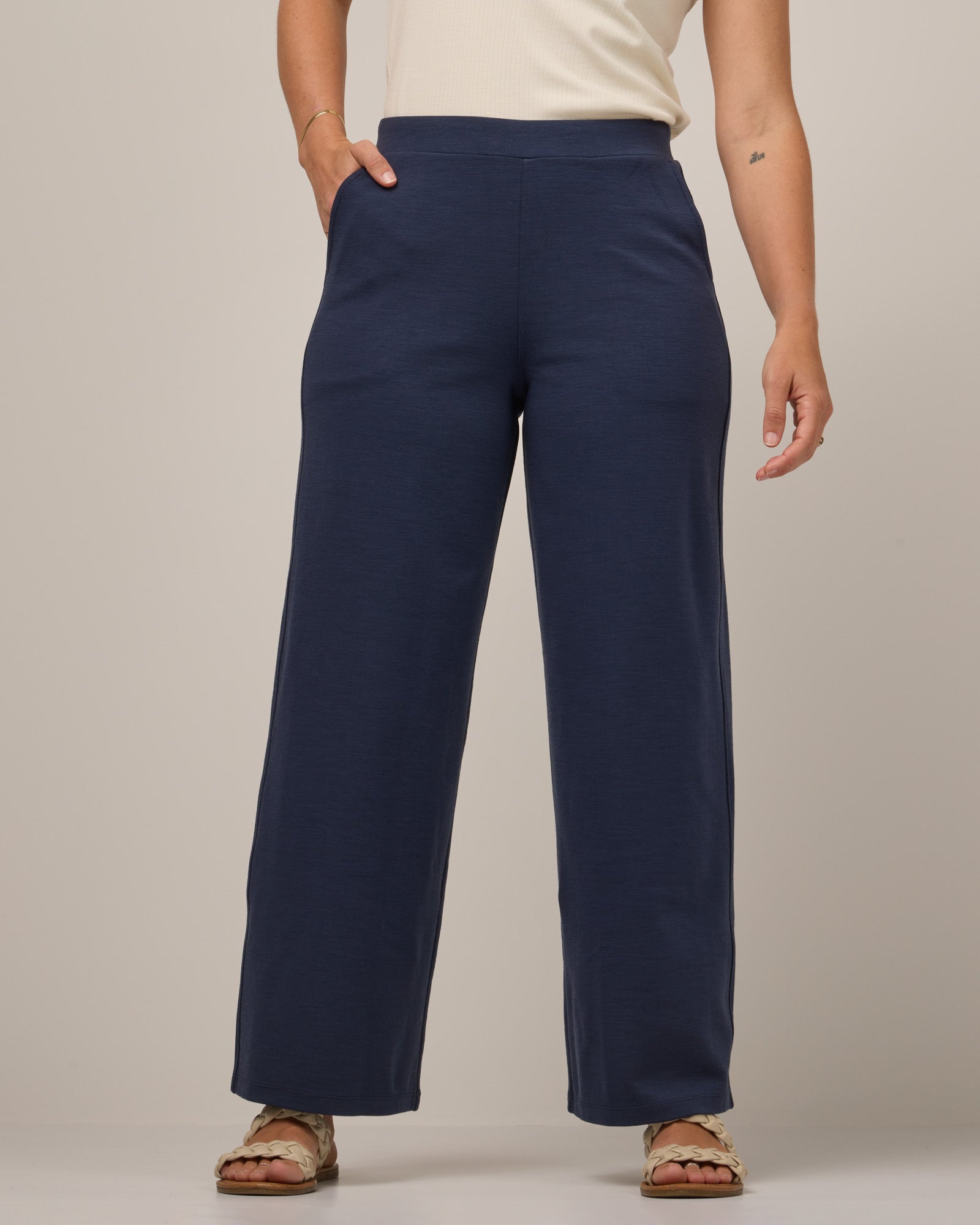 Lane Merino Wool Wide Leg Ponte Pant - Washed Navy – Lane Wide Leg
