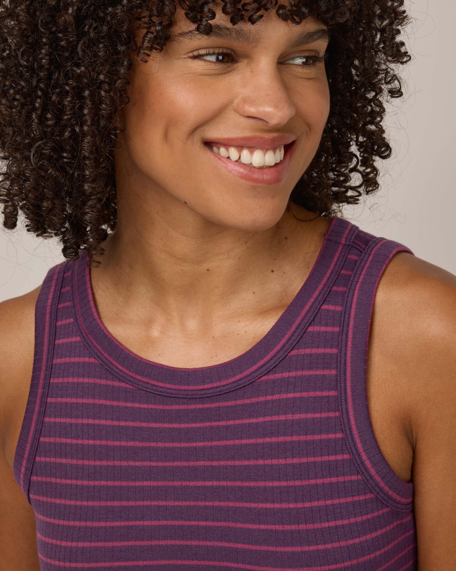 Lily Merino Wool Ribbed Tank - Marionberry & Rosewood Stripe