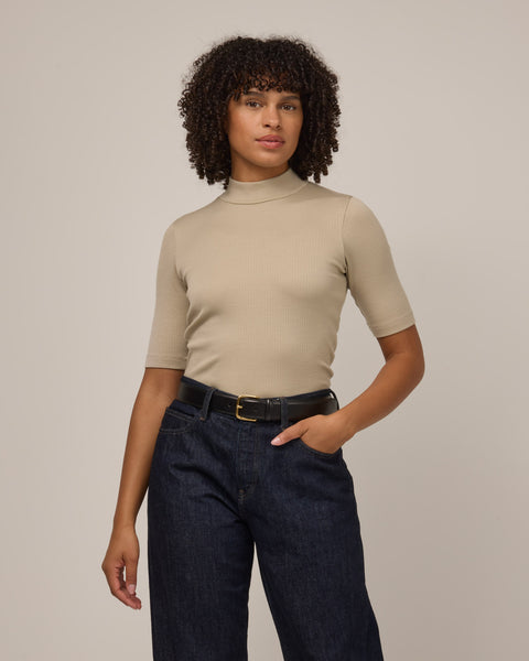 Krystal Merino Wool Mock Neck Top - Khaki – Krystal Mock Neck Top
