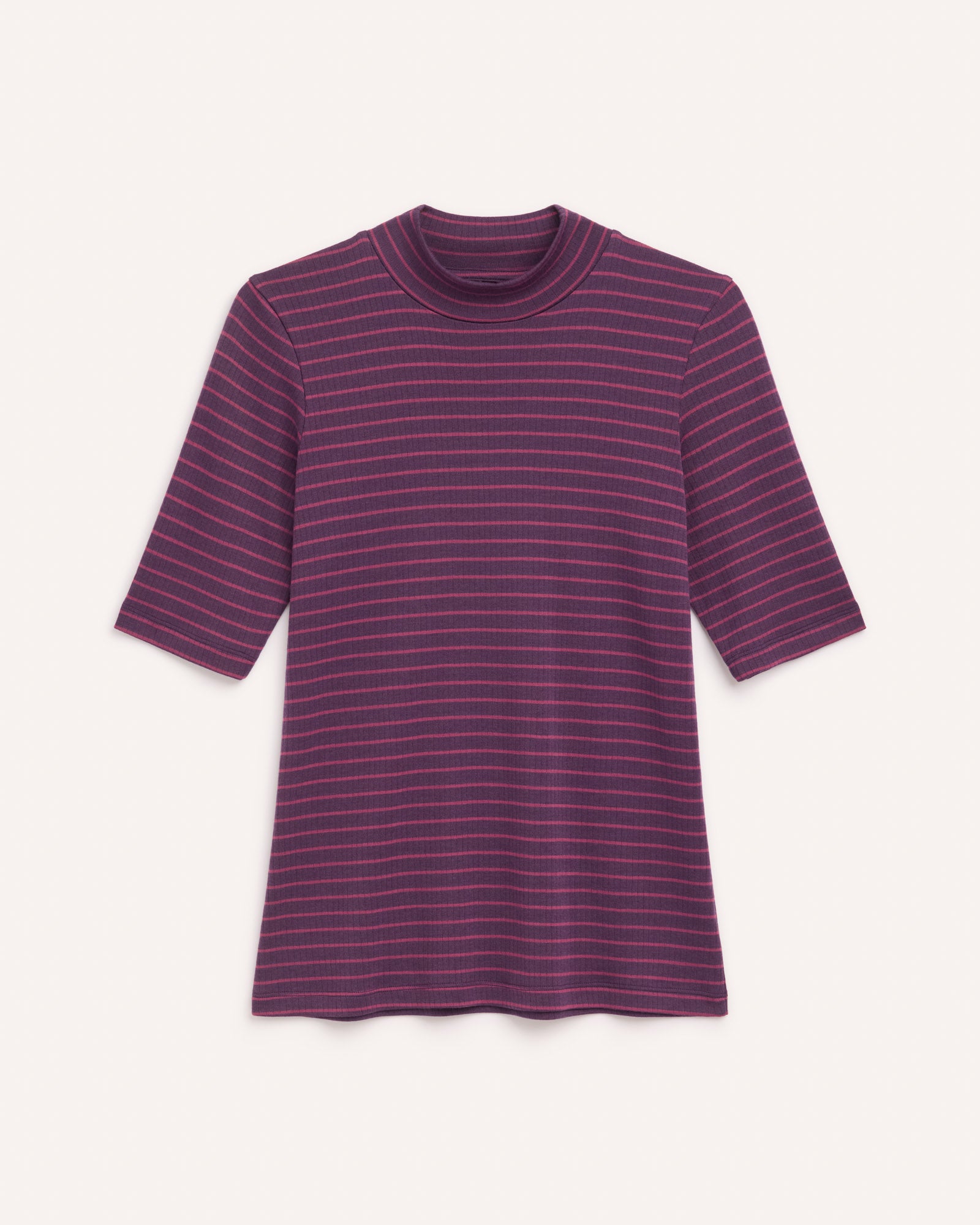 Krystal Mock Neck Top - Marionberry & Rosewood Stripe | wool&