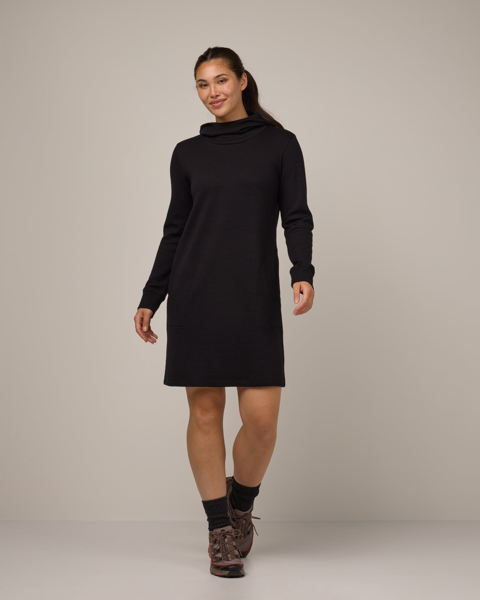 Mikayla Merino Wool Cowl Neck Dress - Black Mikayla Merino Wool Cowl Neck Dress - Black