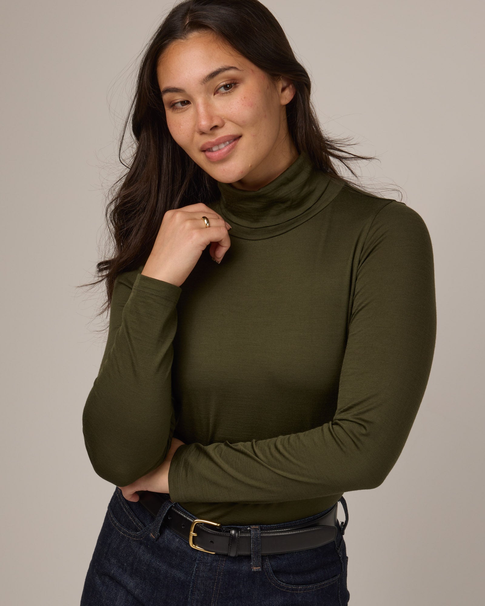 Addison Merino Wool Turtleneck Top - Forest Night – Addison