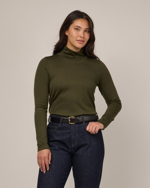 Addison Merino Wool Turtleneck Top - Forest Night – Addison