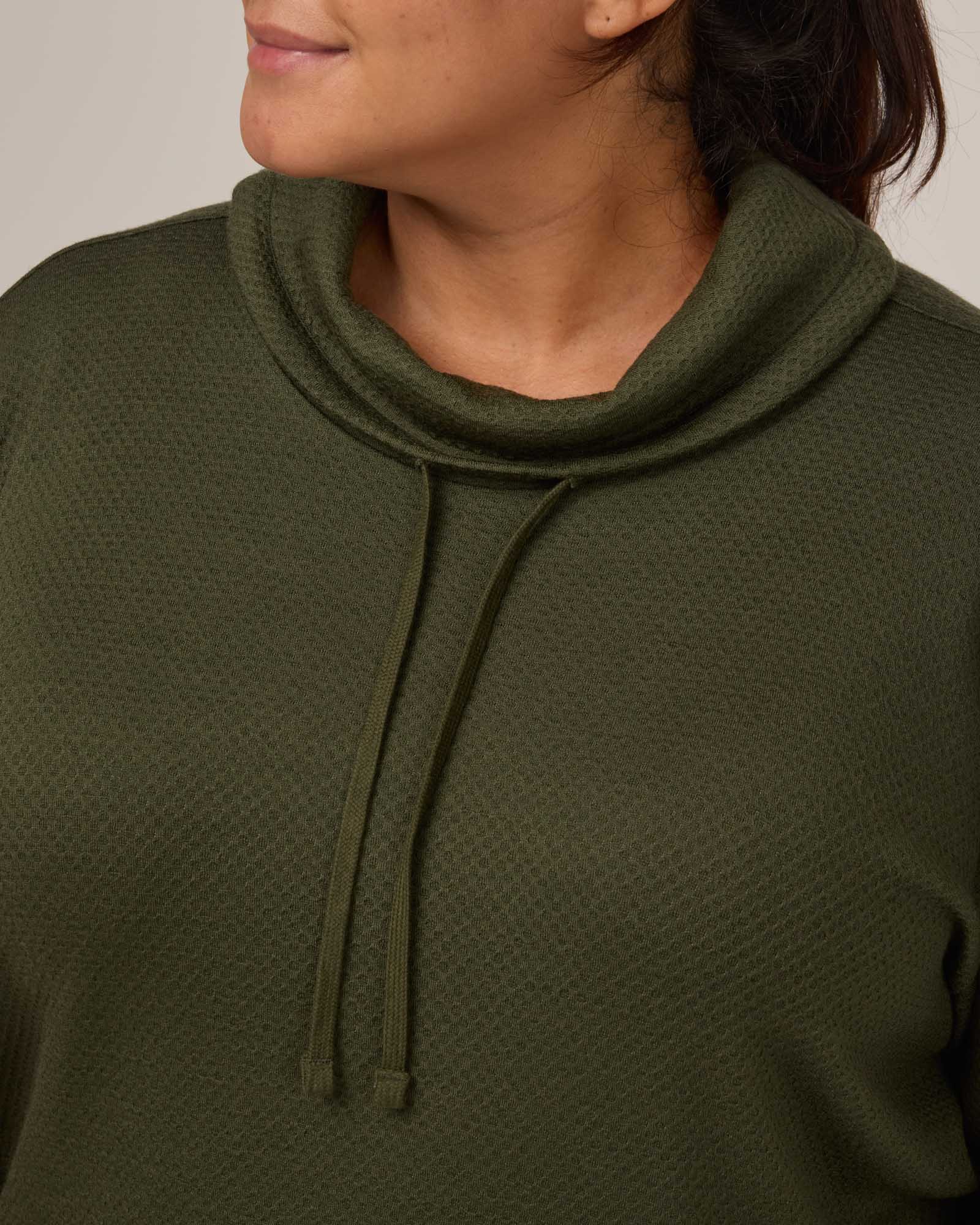 Tate Honeycomb Merino Wool Cowlneck Top - Forest Night – Tate