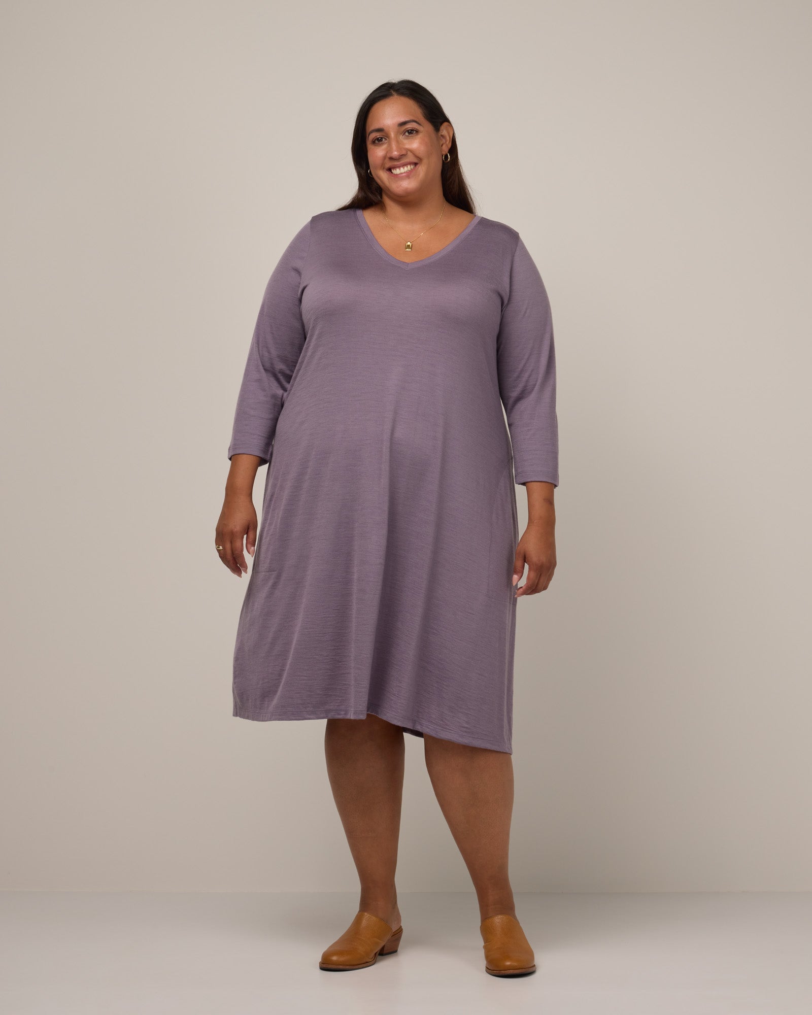 Willow Merino Wool Swing Dress - Purple Sage Willow Merino Wool Swing Dress - Purple Sage