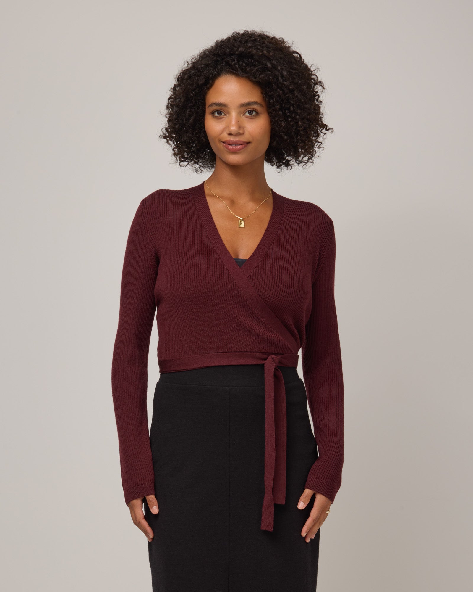 Adeline Merino Wool Wrap Sweater - Burgundy – Adeline Wrap Sweater