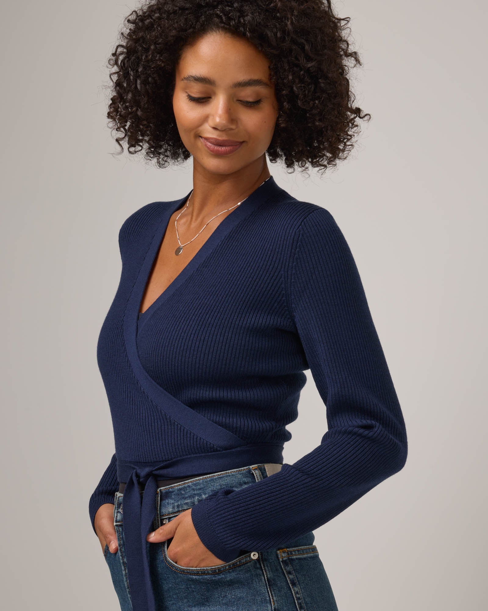 Adeline Merino Wool Wrap Sweater - Navy – Adeline Wrap Sweater | wool&