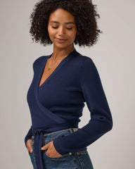 Adeline Merino Wool Wrap Sweater - Navy