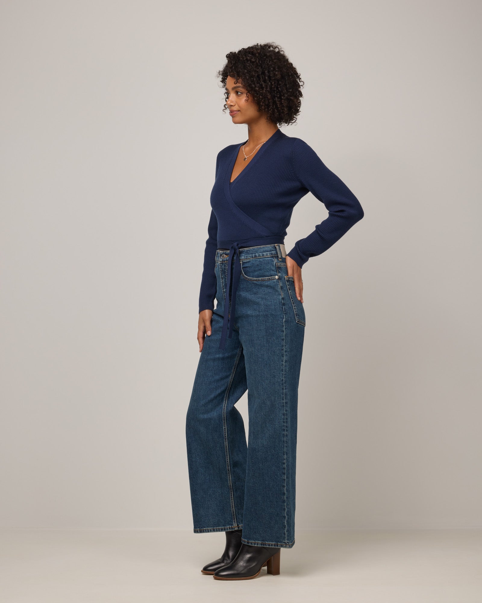 Adeline Merino Wool Wrap Sweater - Navy – Adeline Wrap Sweater | wool&