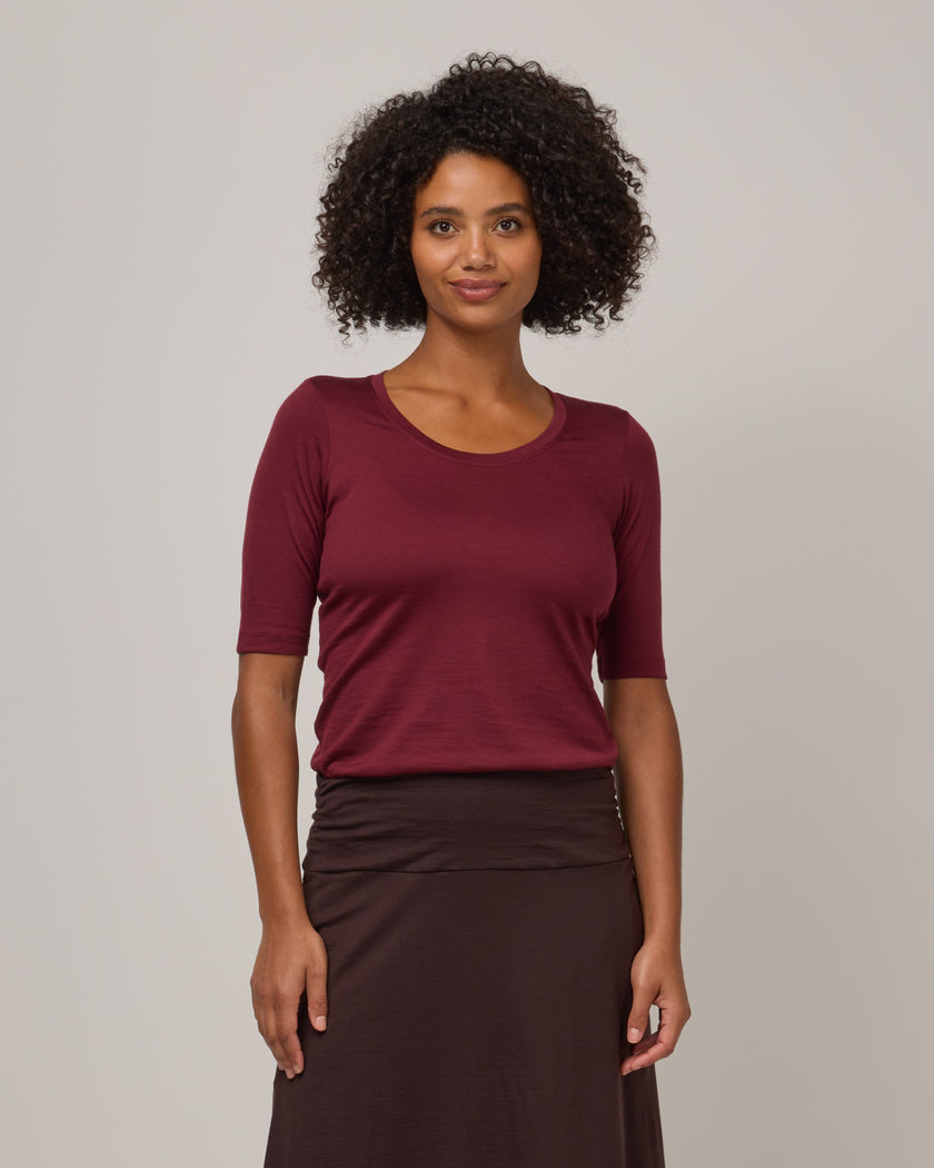 Celine Signature Merino Wool Elbow Sleeve Tee - Burgundy – Celine Elbow ...