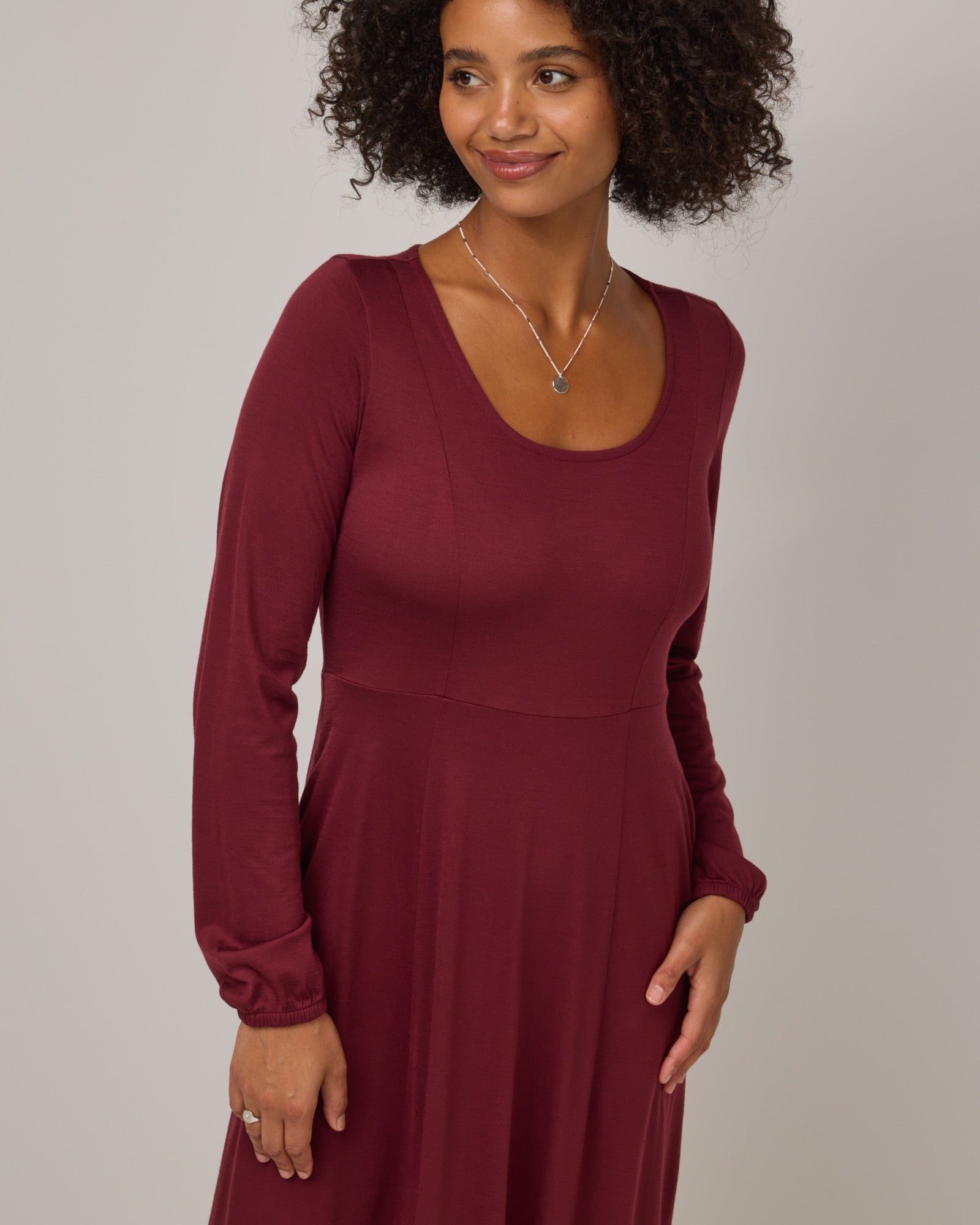 Ahna Merino Wool Empire Waist Dress - Burgundy Ahna Merino Wool Empire Waist Dress - Burgundy