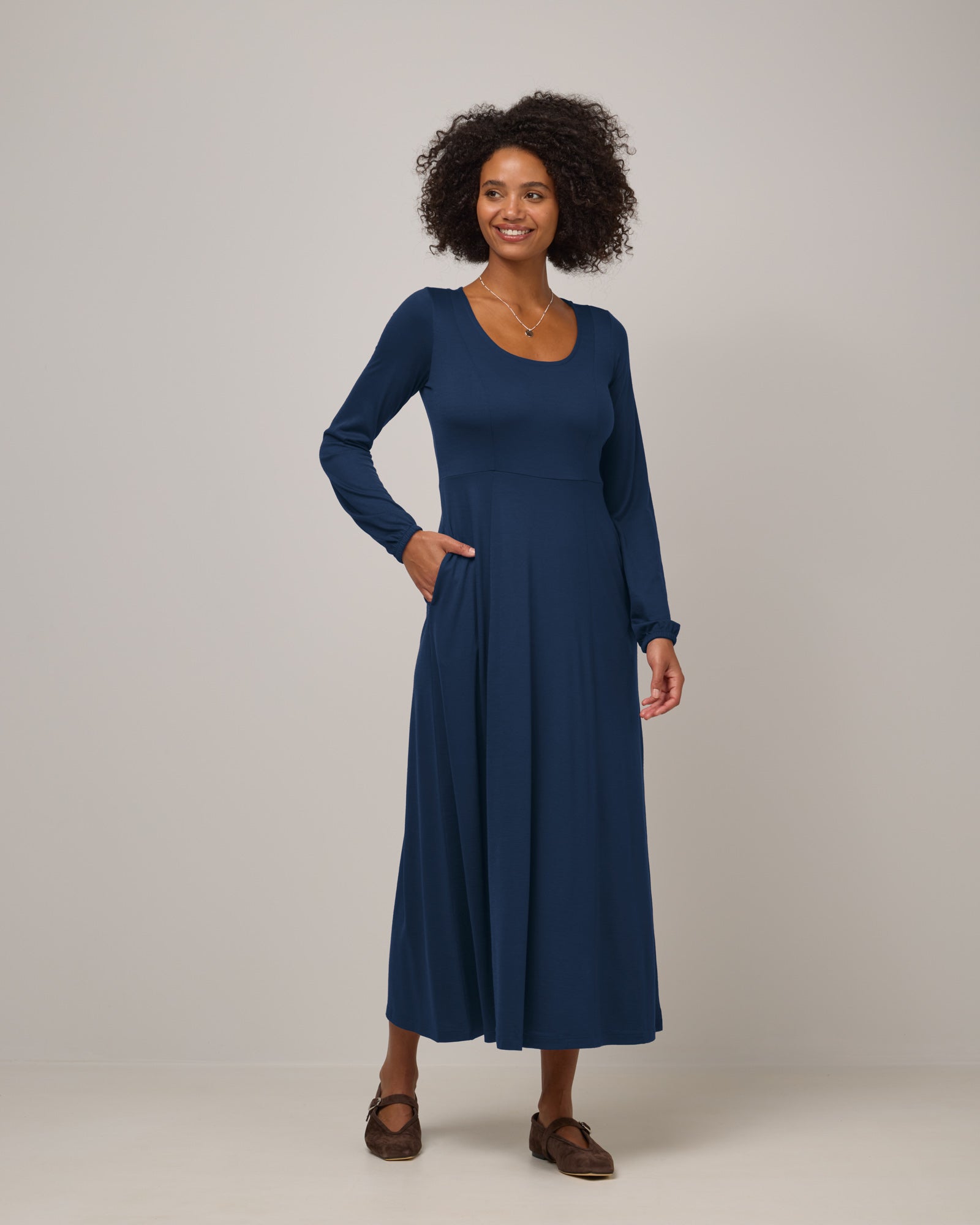 Ahna Merino Wool Empire Waist Dress - Marine Blue Ahna Merino Wool Empire Waist Dress - Marine Blue