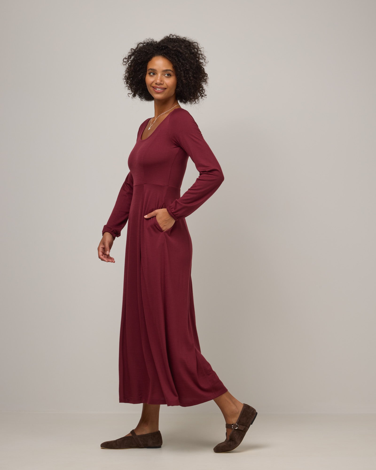 Ahna Merino Wool Empire Waist Dress - Burgundy Ahna Empire Waist Dress | wool& Ahna Merino Wool Empire Waist Dress - Burgundy Ahna Empire Waist Dress | wool&