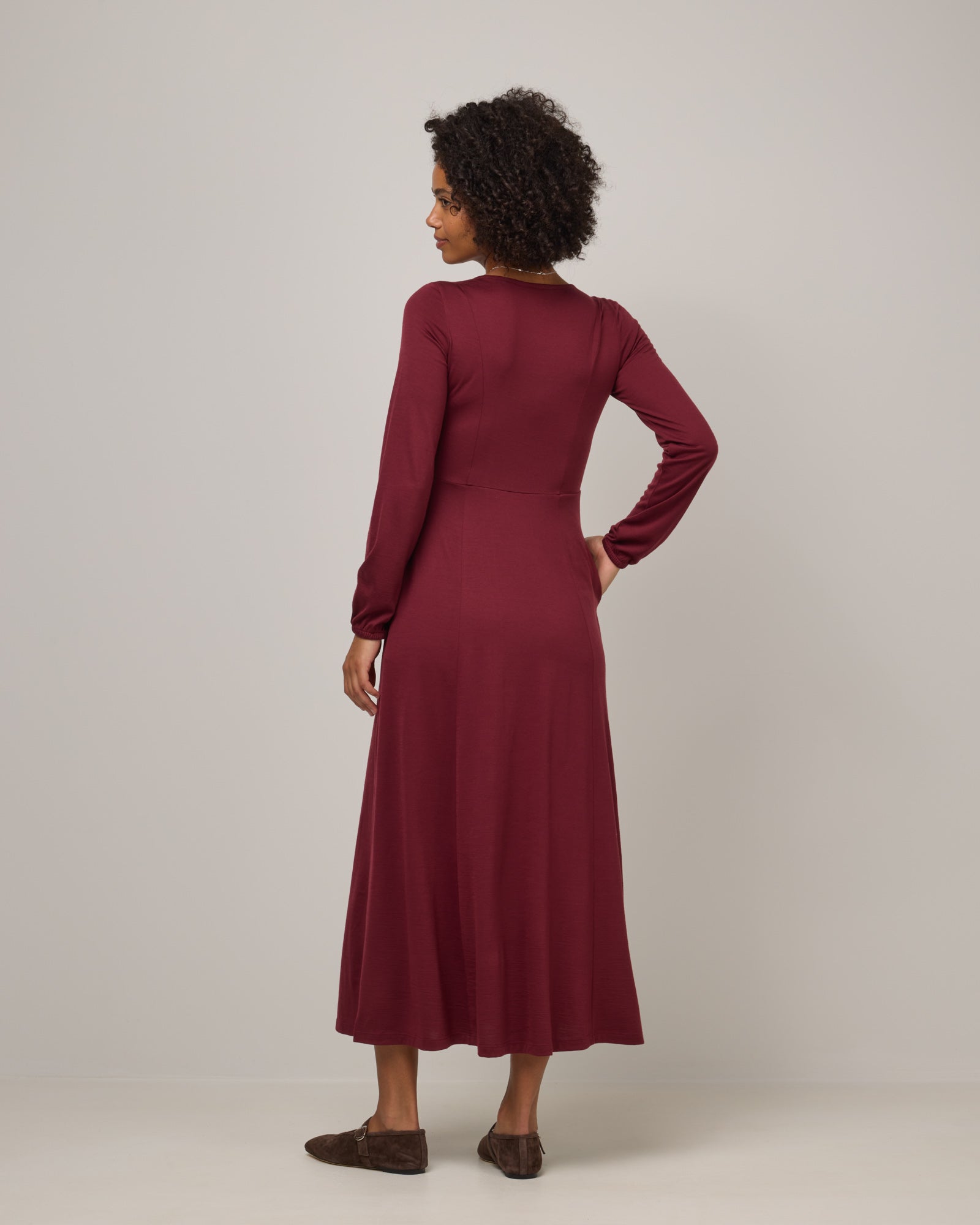Ahna Merino Wool Empire Waist Dress - Burgundy Ahna Merino Wool Empire Waist Dress - Burgundy