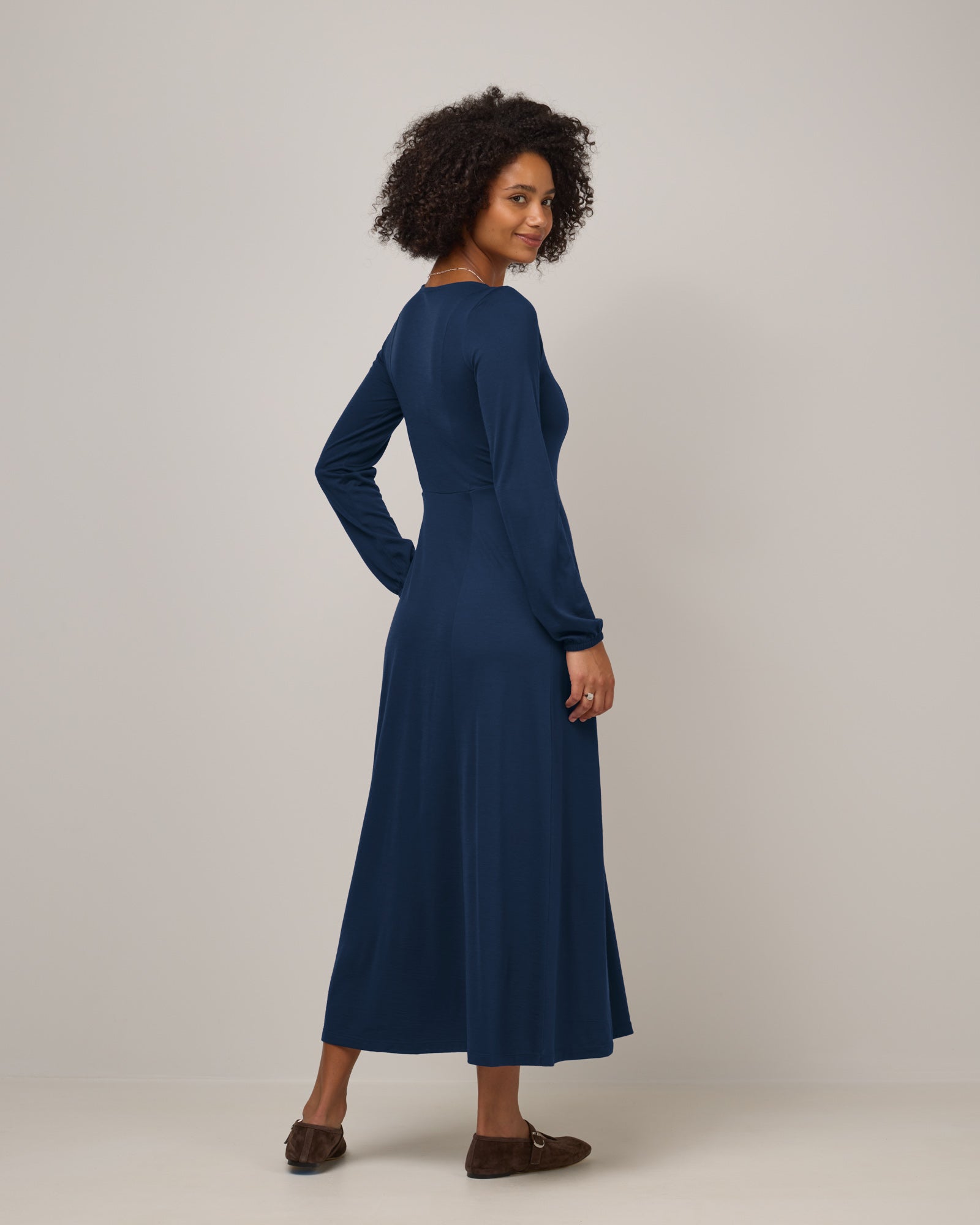 Ahna Merino Wool Empire Waist Dress - Marine Blue Ahna Merino Wool Empire Waist Dress - Marine Blue