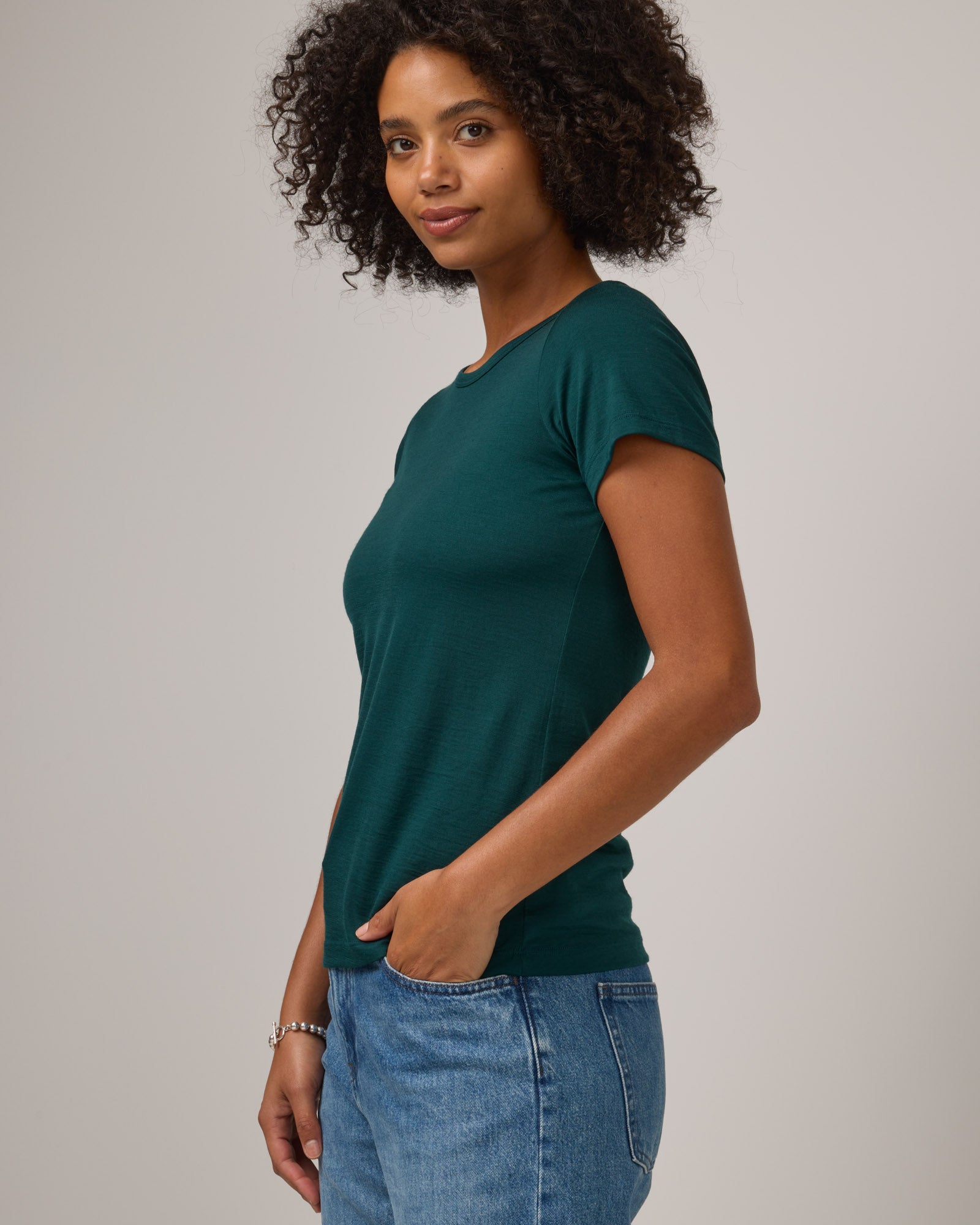 Cara Signature Merino Wool Fitted Tee - Pine – Cara Fitted Tee | wool&