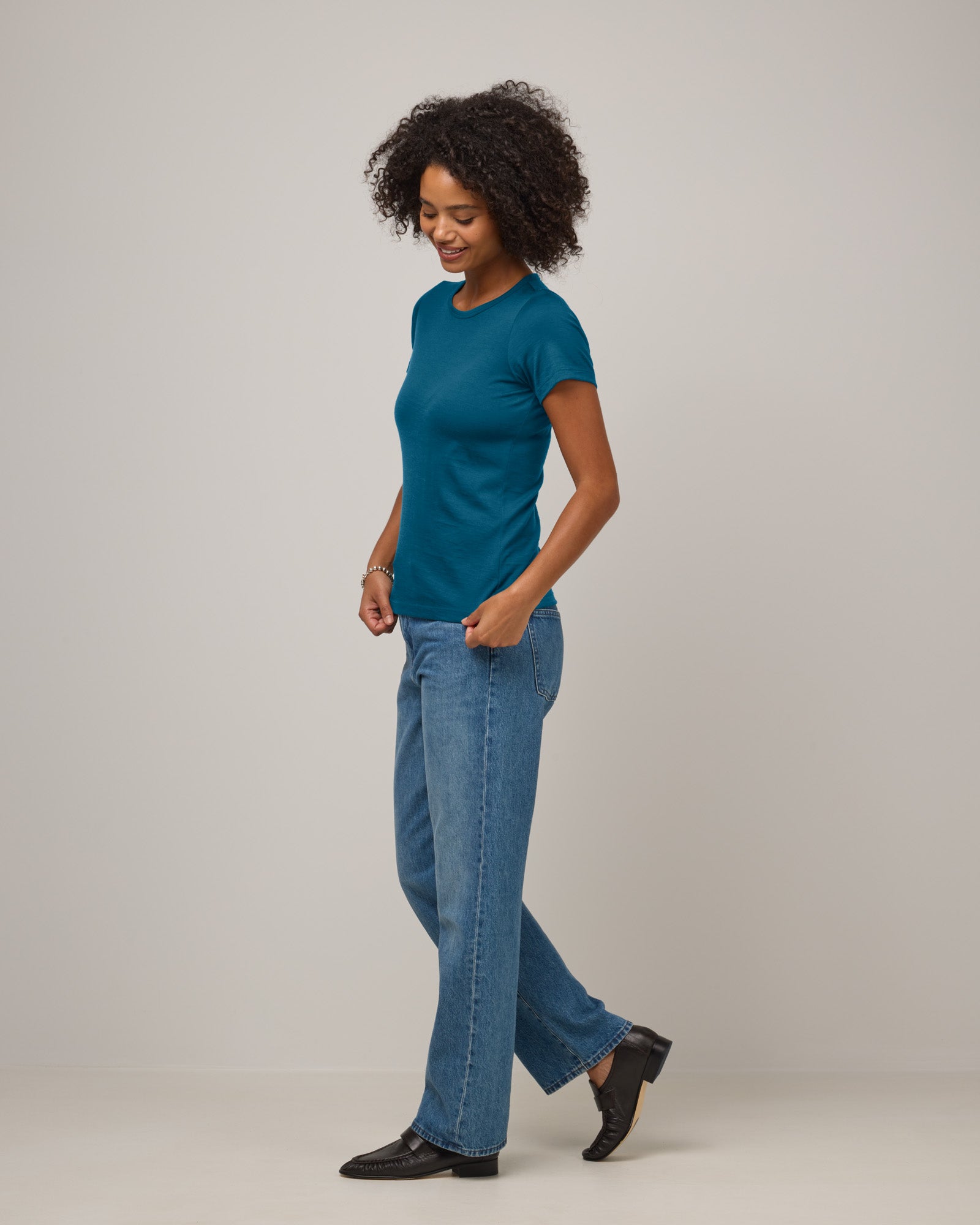 Cara Signature Merino Wool Fitted Tee - Aegean Teal – Cara Fitted
