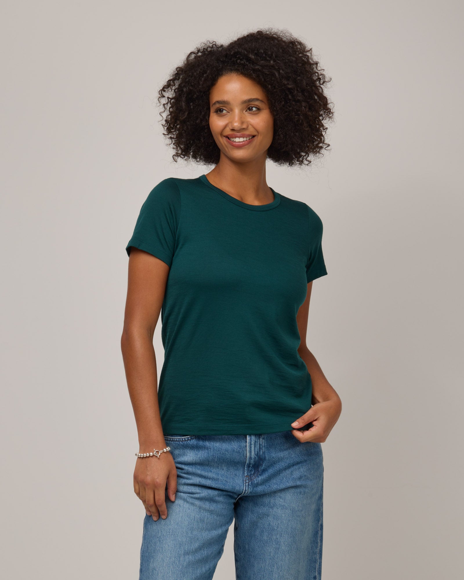 Cara Signature Merino Wool Fitted Tee - Pine – Cara Fitted Tee | wool&