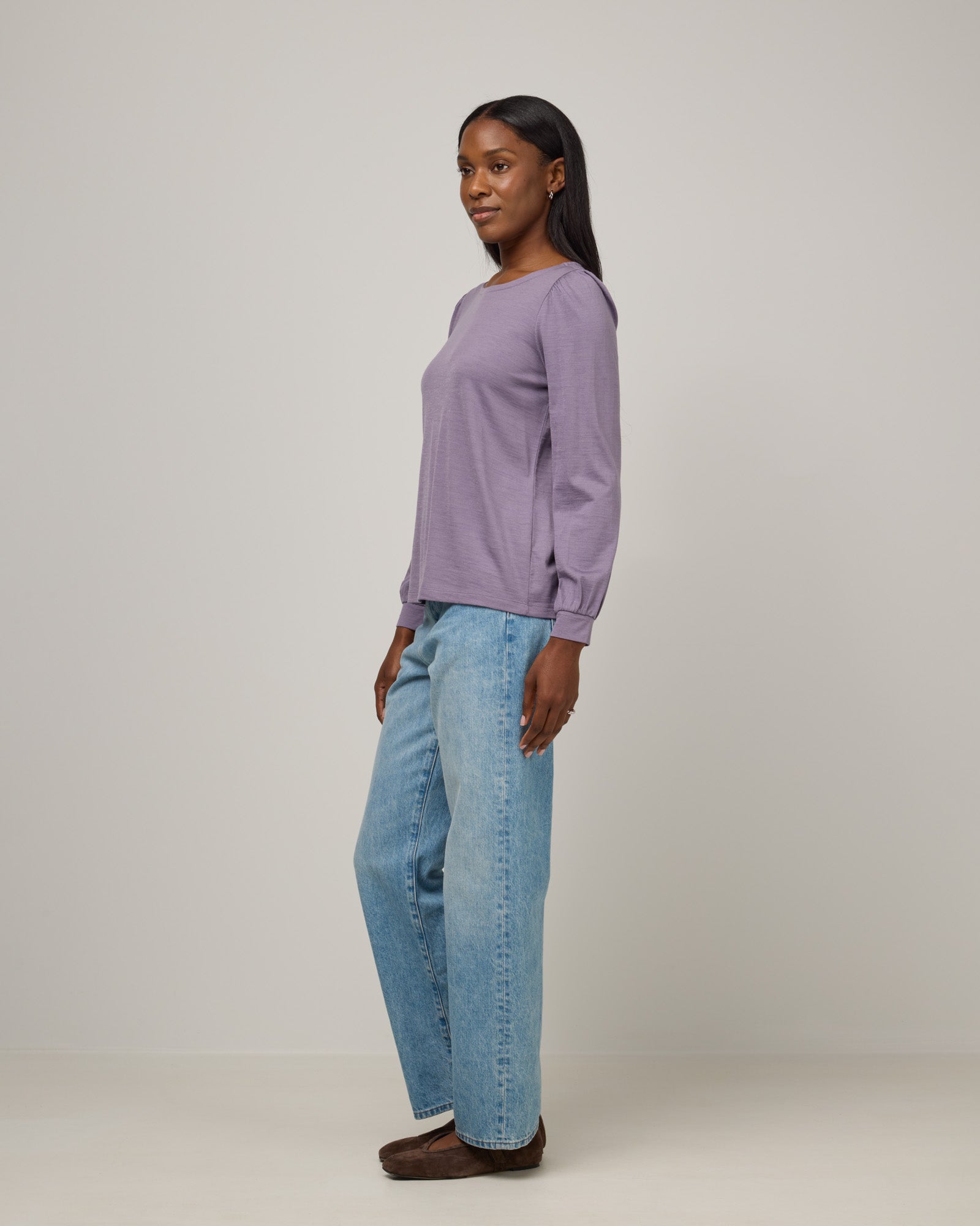 Edith Merino Wool Puff Sleeve Top - Purple Sage – Edith Puff