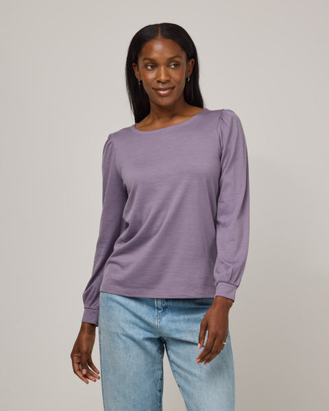 Edith Merino Wool Puff Sleeve Top - Purple Sage – Edith Puff