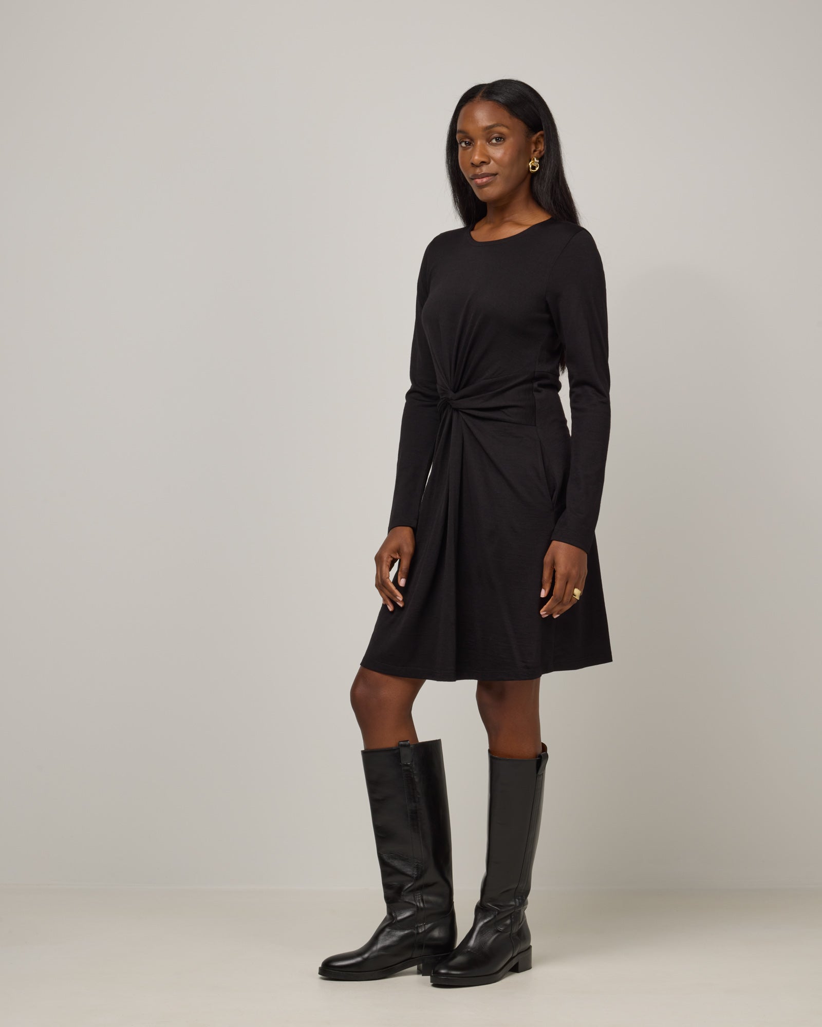 Nova Merino Wool Twist Front Dress - Black Nova Merino Wool Twist Front Dress - Black