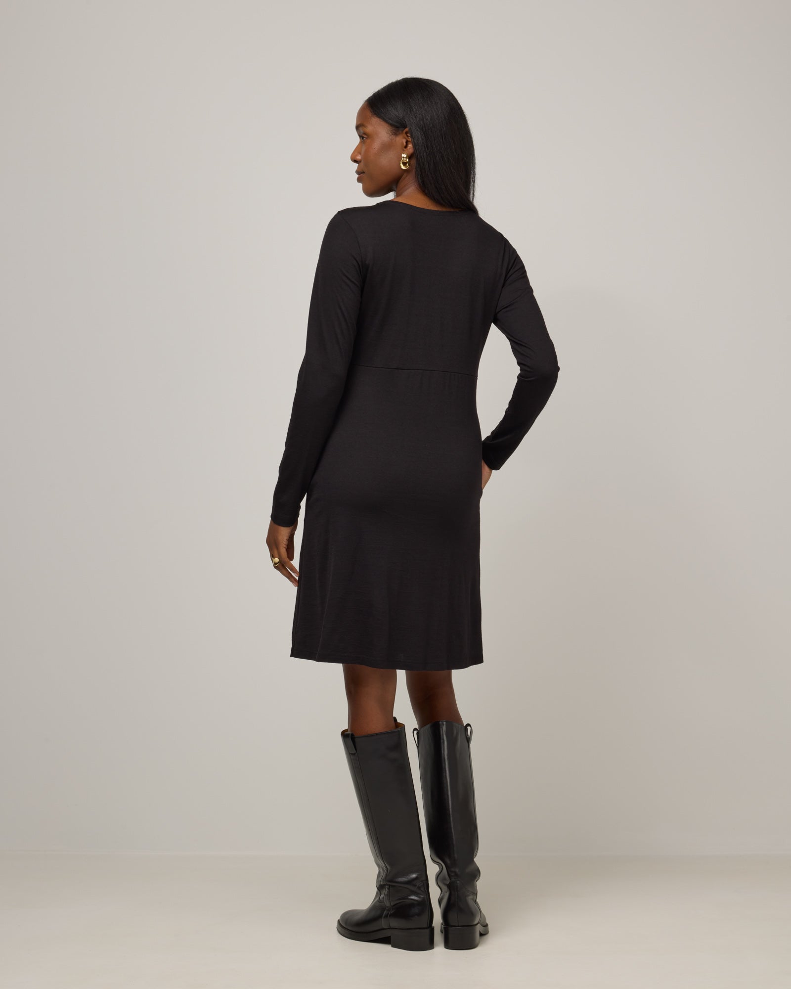 Nova Merino Wool Twist Front Dress - Black Nova Merino Wool Twist Front Dress - Black