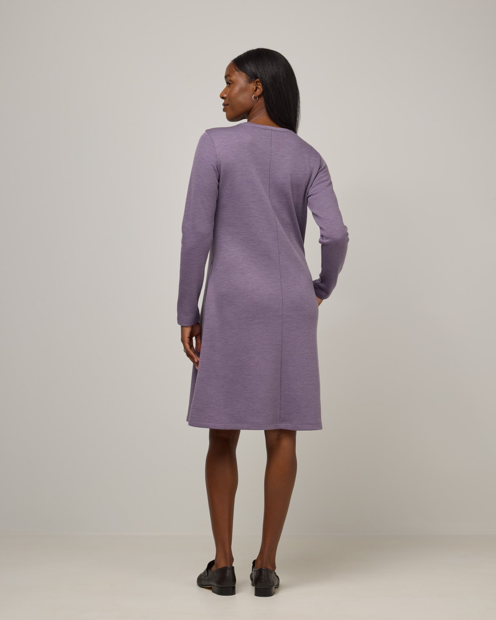 Bethany Merino Wool Ribbed Swing Dress - Purple Sage – Bethany