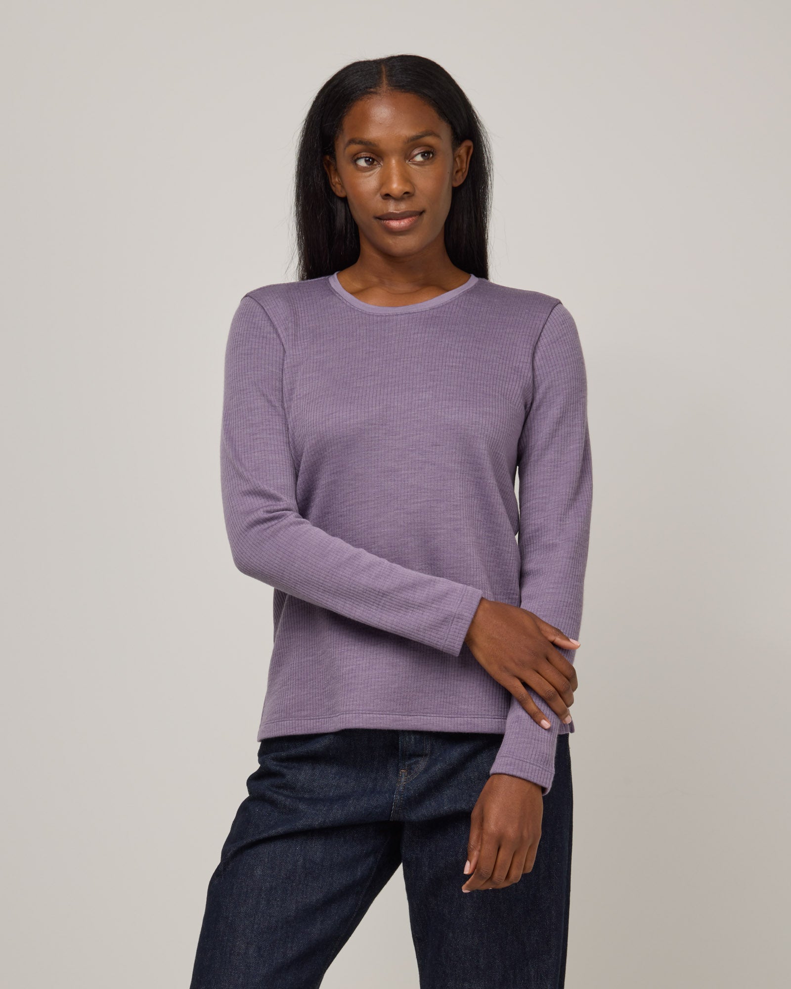 Rayne Merino Wool Ribbed Fitted Top - Purple Sage – Rayne Ribbed