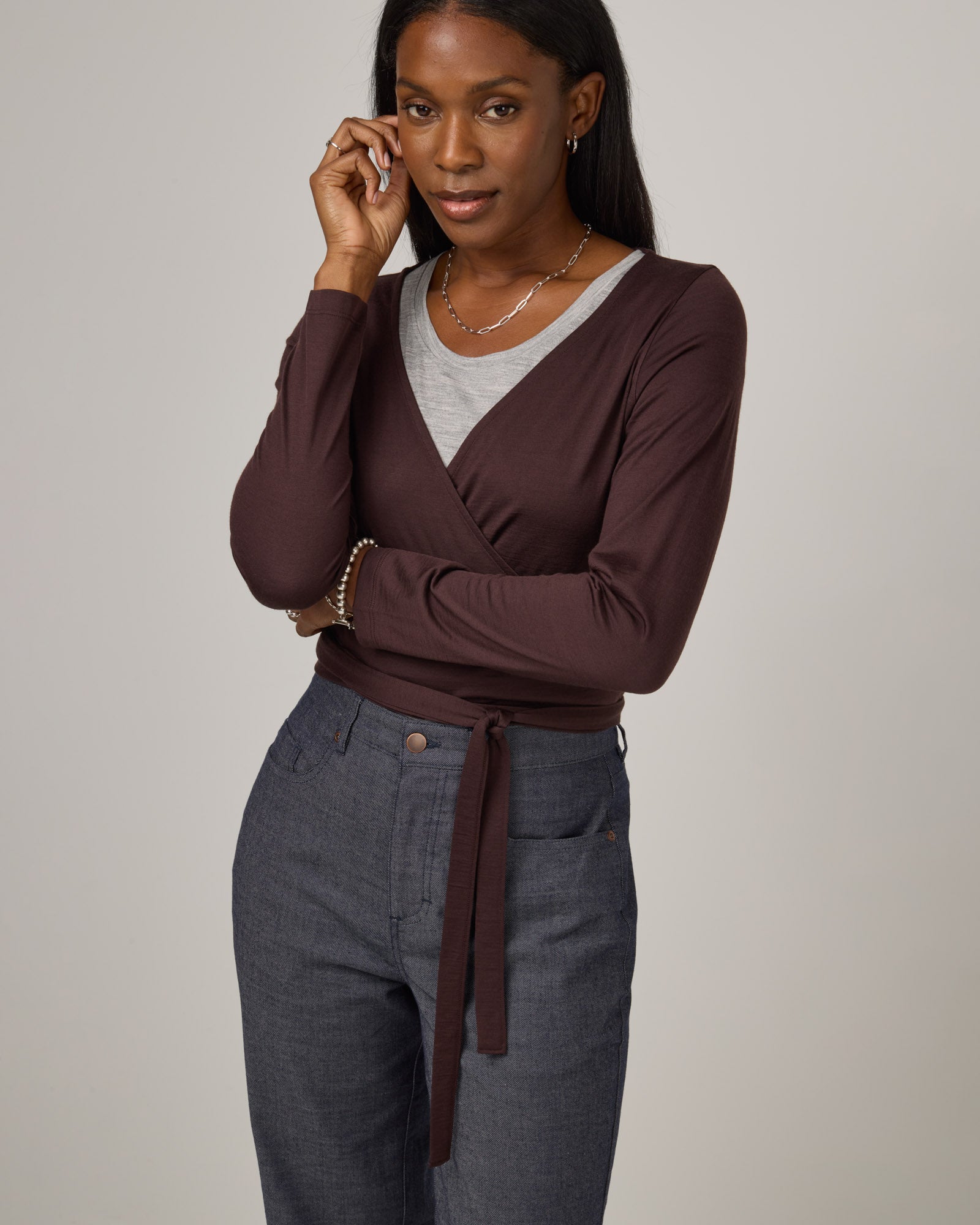 Natalia Merino Wool Wrap Top - Espresso – Natalia Wrap Top | wool&