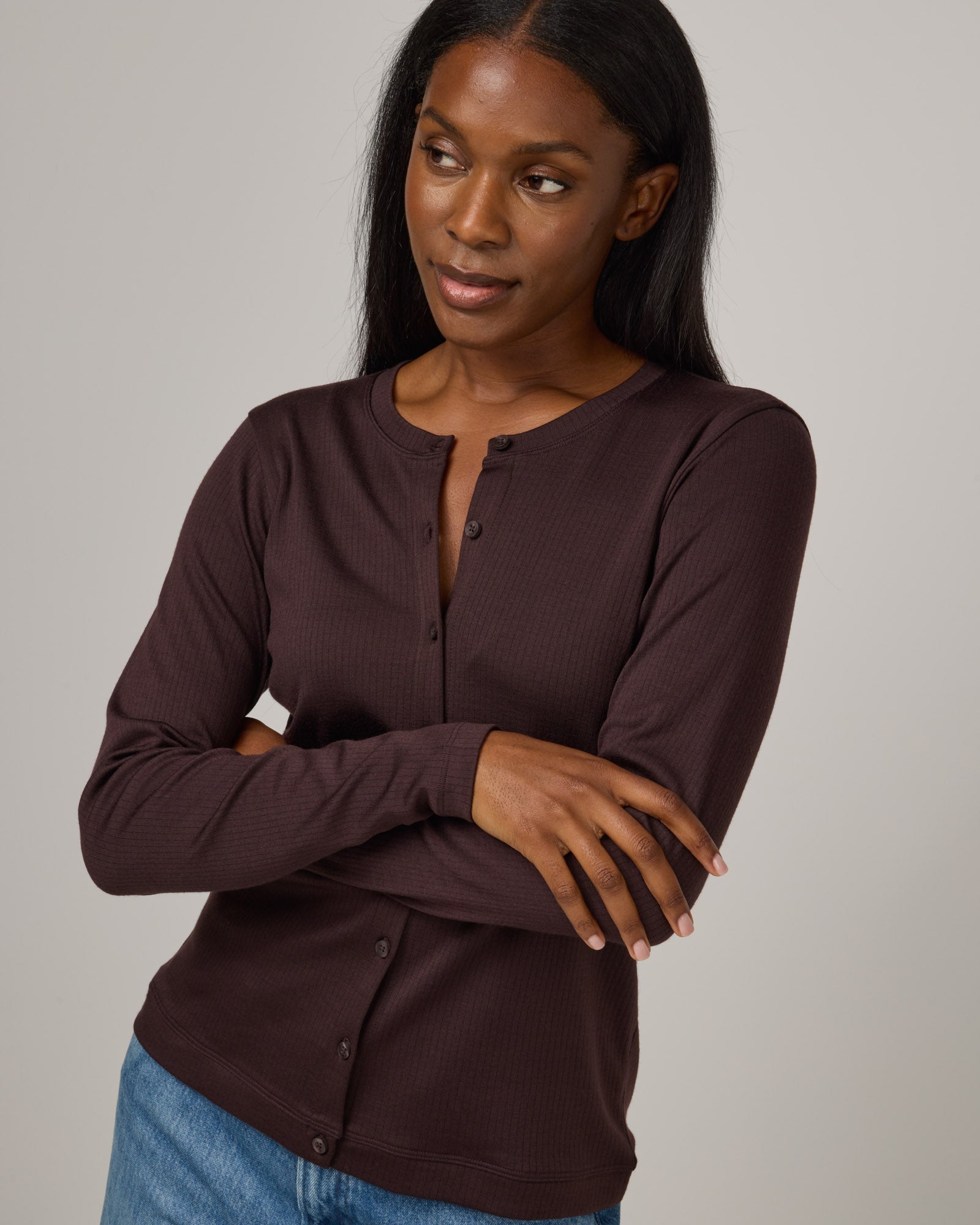 Celeste Merino Wool Ribbed Cardigan - Espresso – Celeste Rib