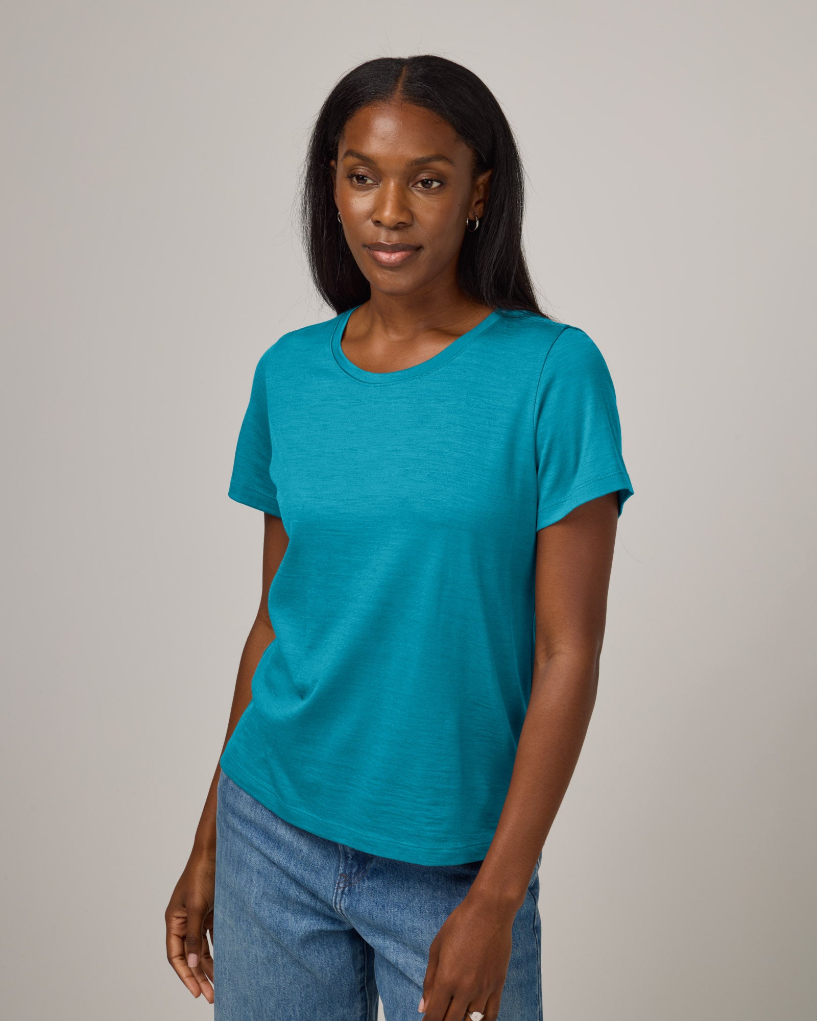 Zoe Merino Wool Easy Crew Neck Tee - Sea Blue – Zoe Crew Neck Tee