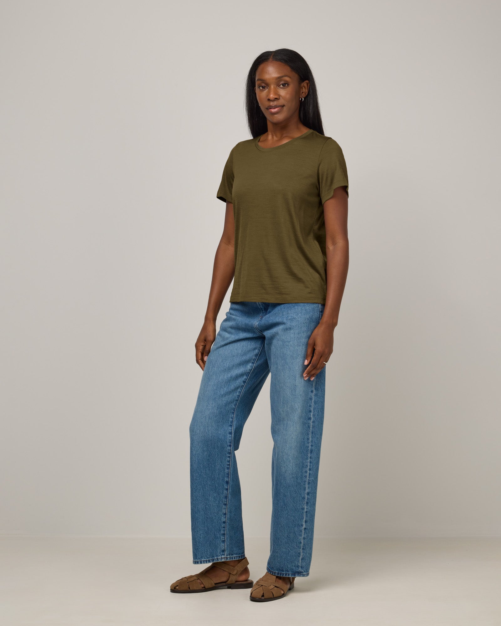 Zoe Merino Wool Easy Crew Neck Tee - Olive – Zoe Easy Crew Neck