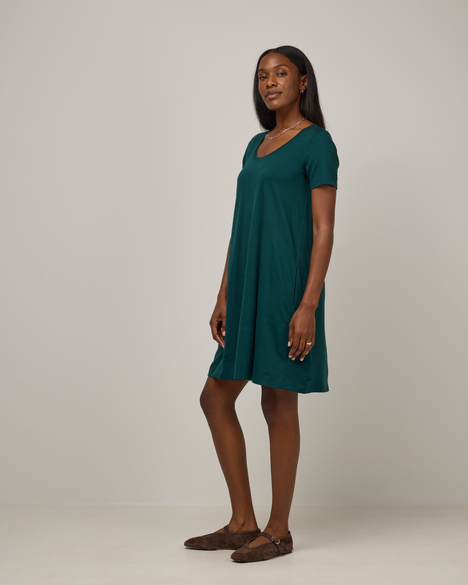 Maggie Merino Wool Swing Dress - Pine Maggie Merino Wool Swing Dress - Pine