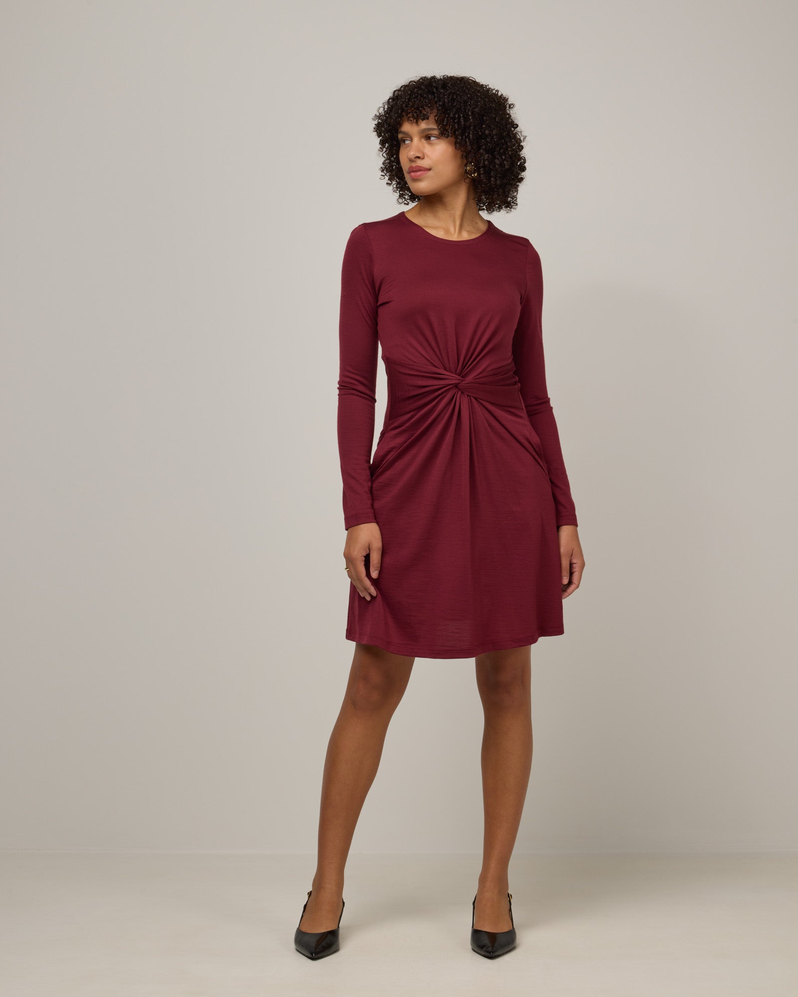 Nova Merino Wool Twist Front Dress - Burgundy Nova Merino Wool Twist Front Dress - Burgundy