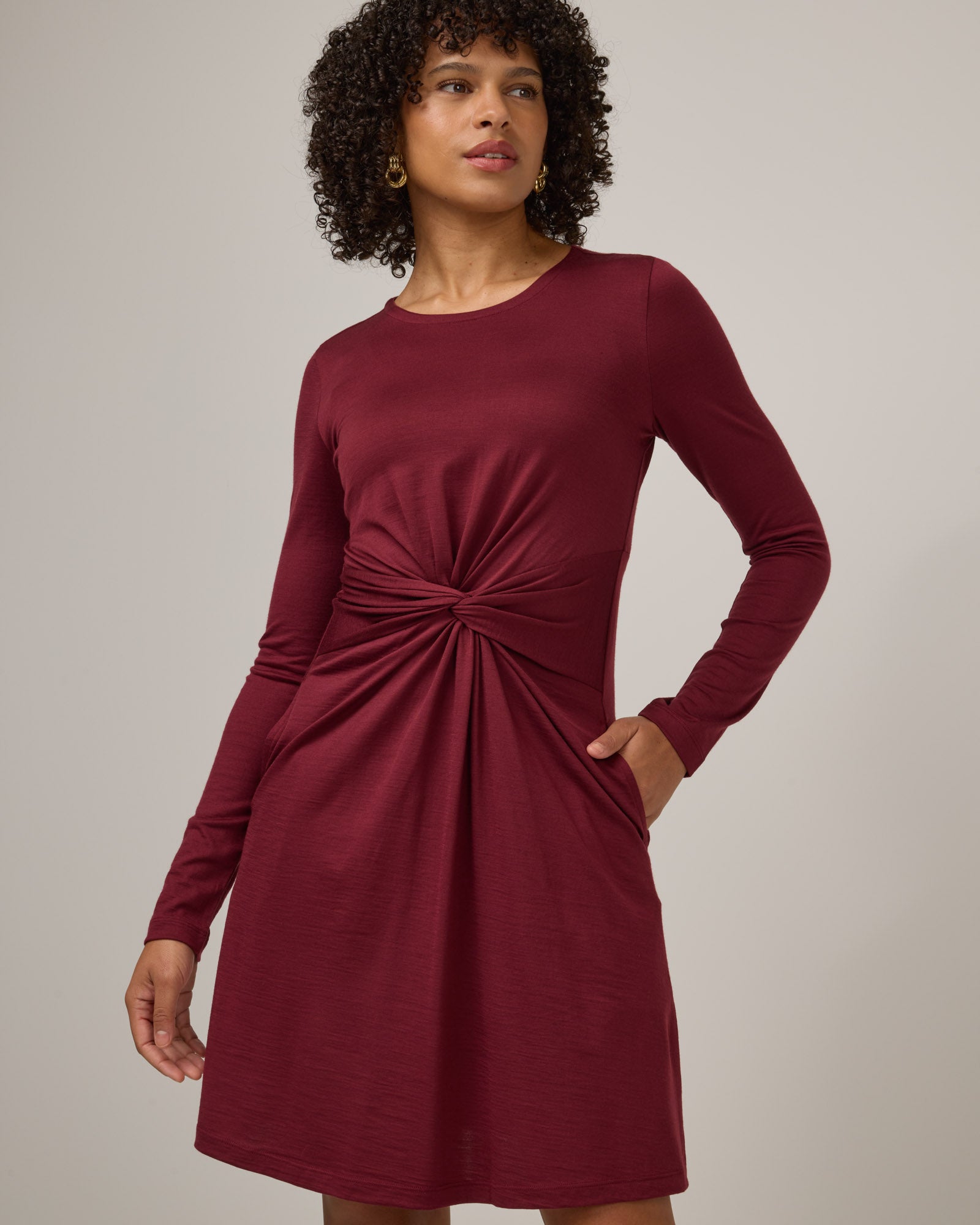 Nova Merino Wool Twist Front Dress - Burgundy Nova Merino Wool Twist Front Dress - Burgundy