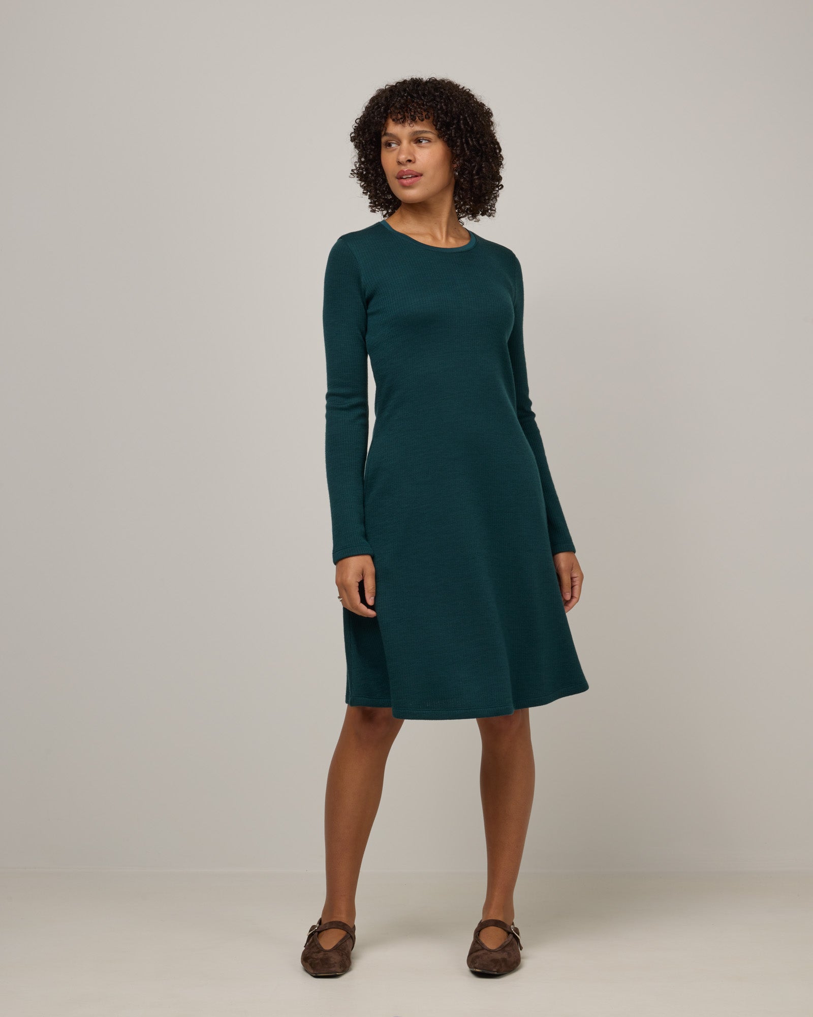 Bethany Merino Wool Ribbed Swing Dress - Pine Bethany Merino Wool Ribbed Swing Dress - Pine