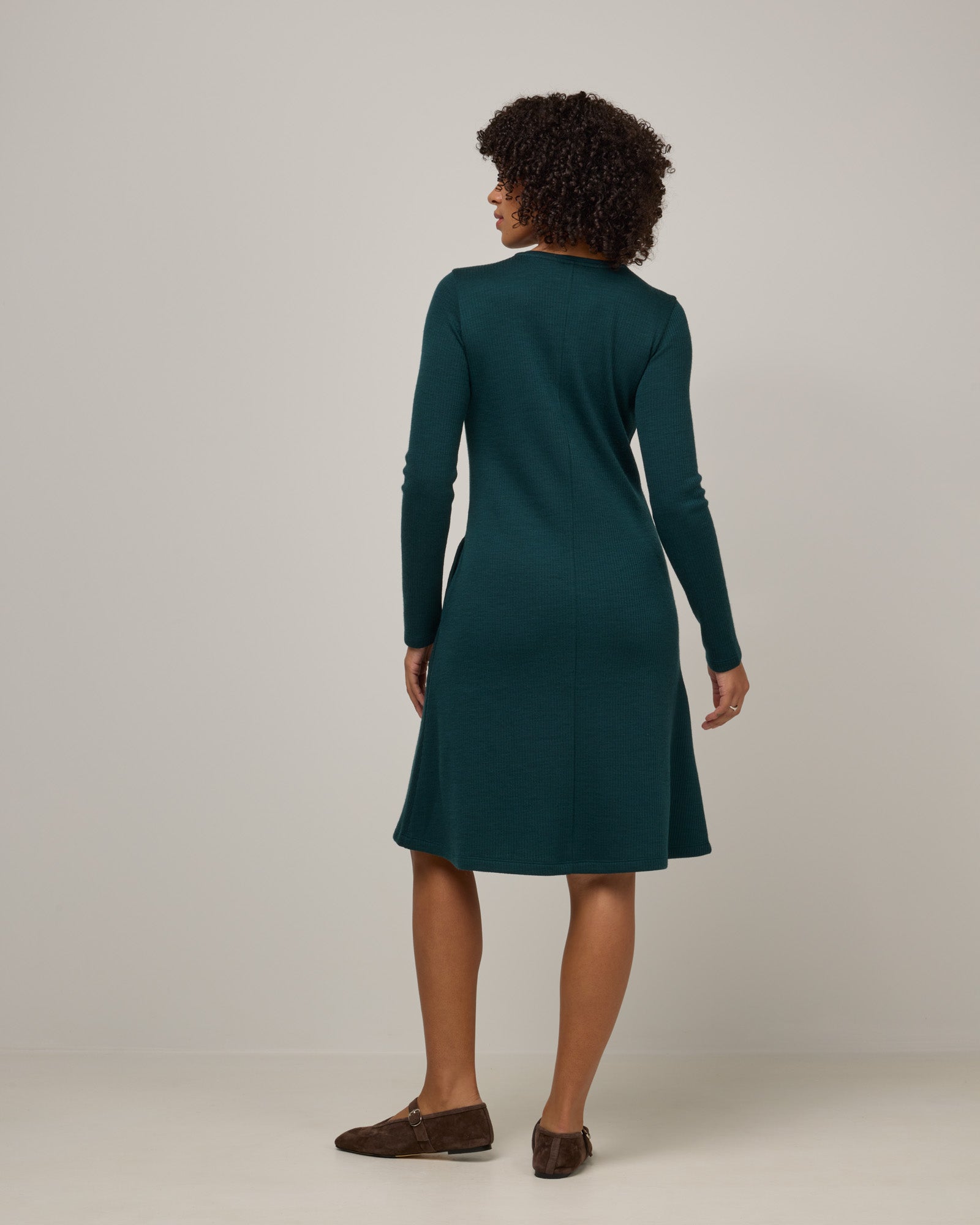 Bethany Merino Wool Ribbed Swing Dress - Pine Bethany Merino Wool Ribbed Swing Dress - Pine