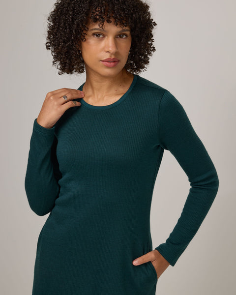 Bethany Merino Wool Ribbed Swing Dress - Pine – Bethany Ribbed