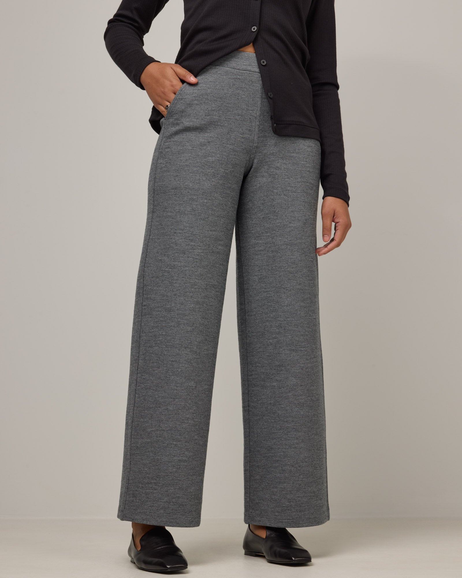 Lane Merino Wool Wide Leg Ponte Pant - Charcoal Heather – Lane