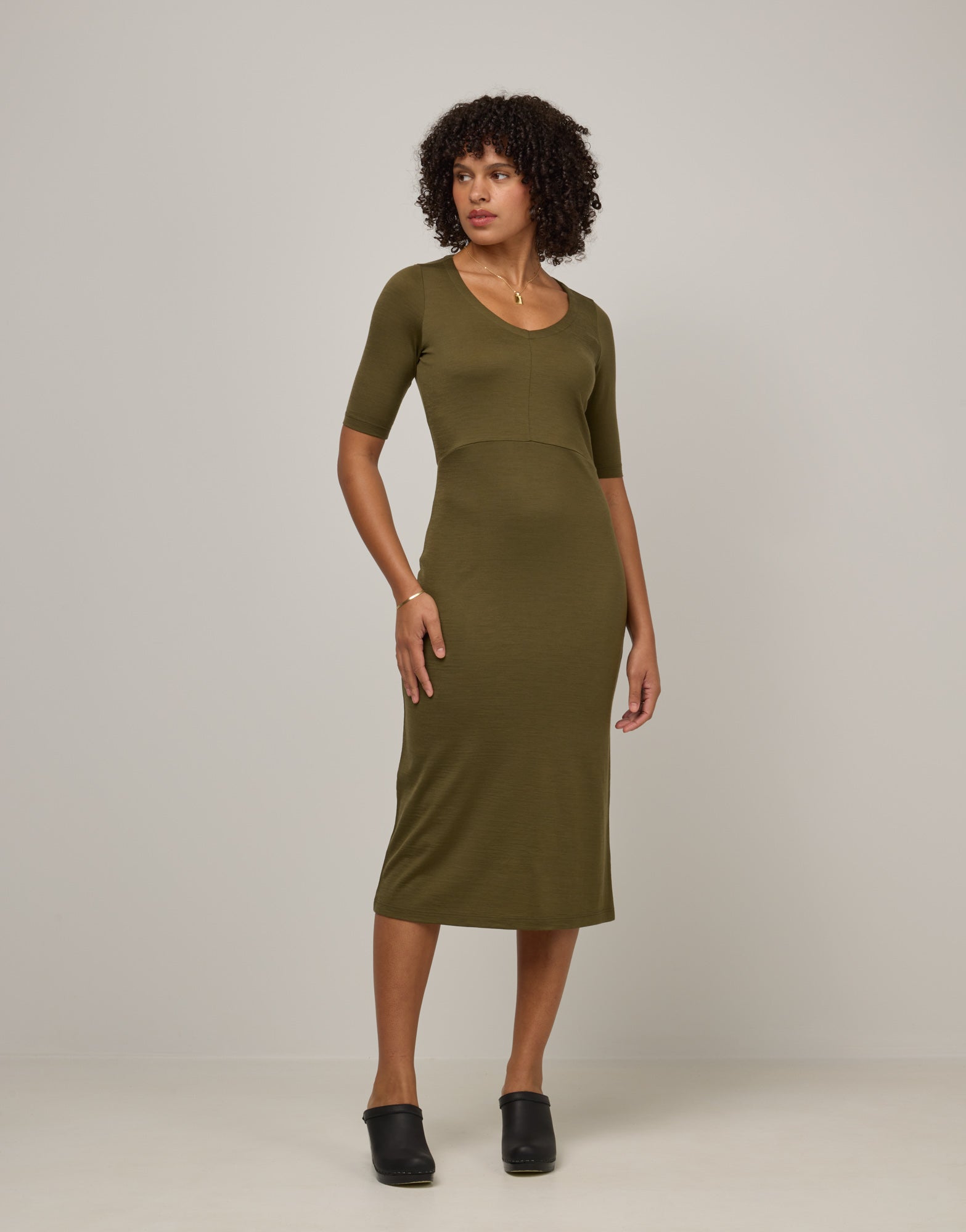 London Merino Wool Fitted Dress - Olive London Merino Wool Fitted Dress - Olive
