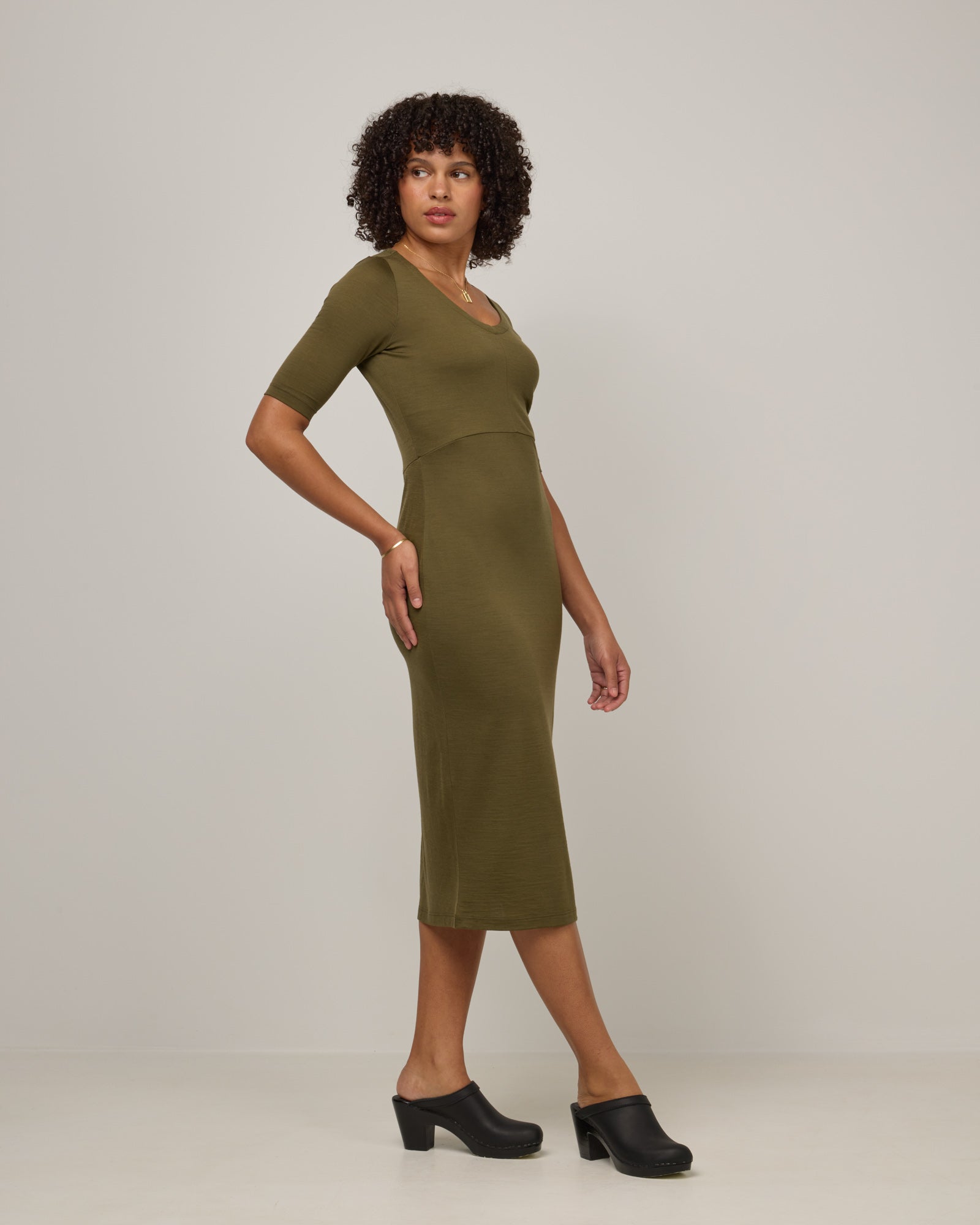 London Merino Wool Fitted Dress - Olive London Merino Wool Fitted Dress - Olive