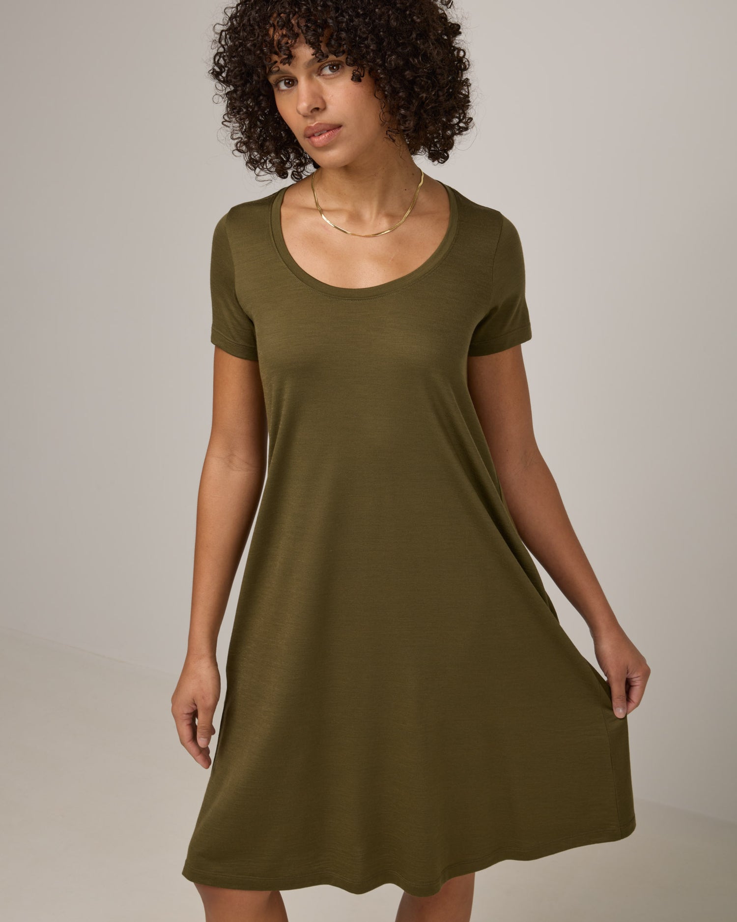 Maggie Merino Wool Swing Dress - Olive Maggie Merino Wool Swing Dress - Olive