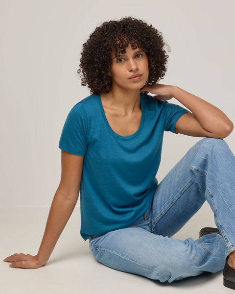Stella Signature Merino Wool Scoop Neck Tee - Ocean Teal – Stella