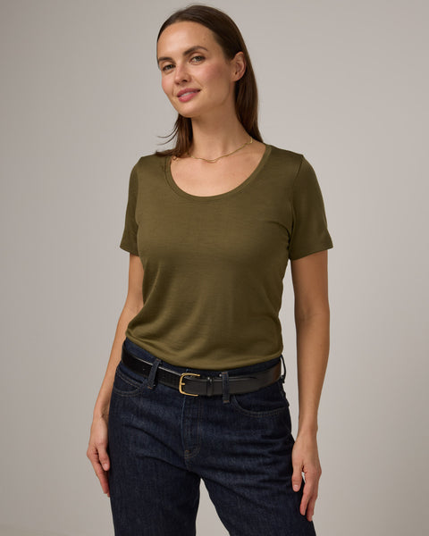 Stella Signature Merino Wool Scoop Neck Tee - Olive – Stella Scoop