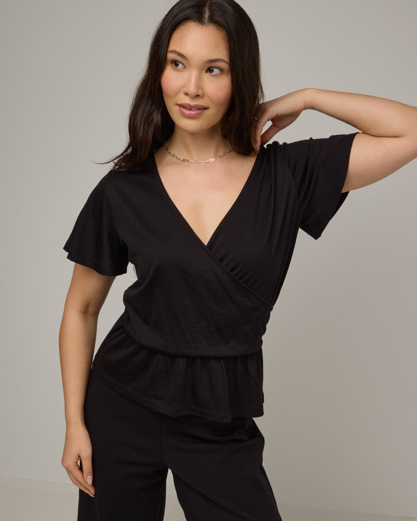 Jeanne Merino Wool Flutter Sleeve Top - Black – Jeanne Flutter Sleeve ...