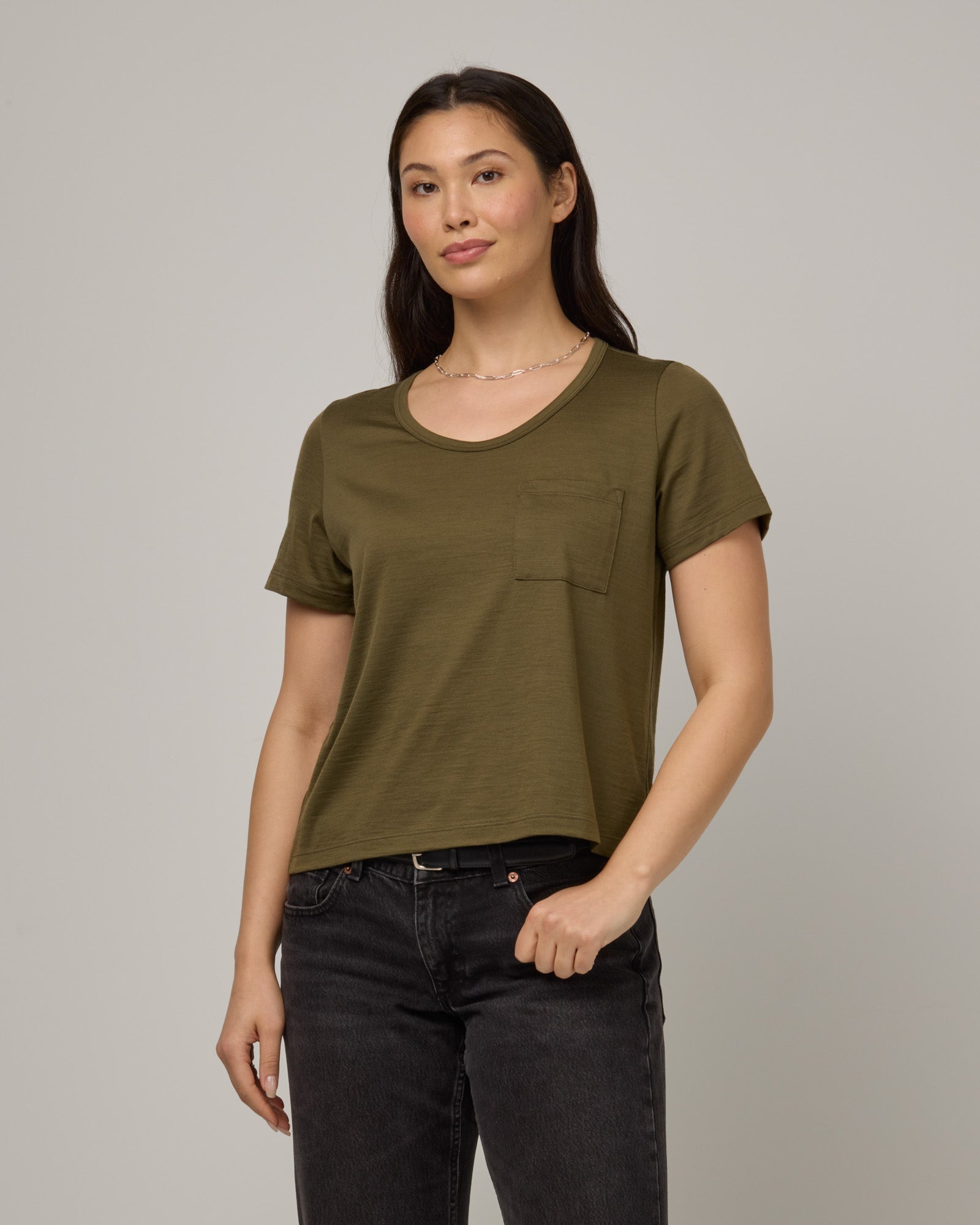 Hailee Merino Wool Boxy Tee - Olive – Hailee Boxy Tee | wool&