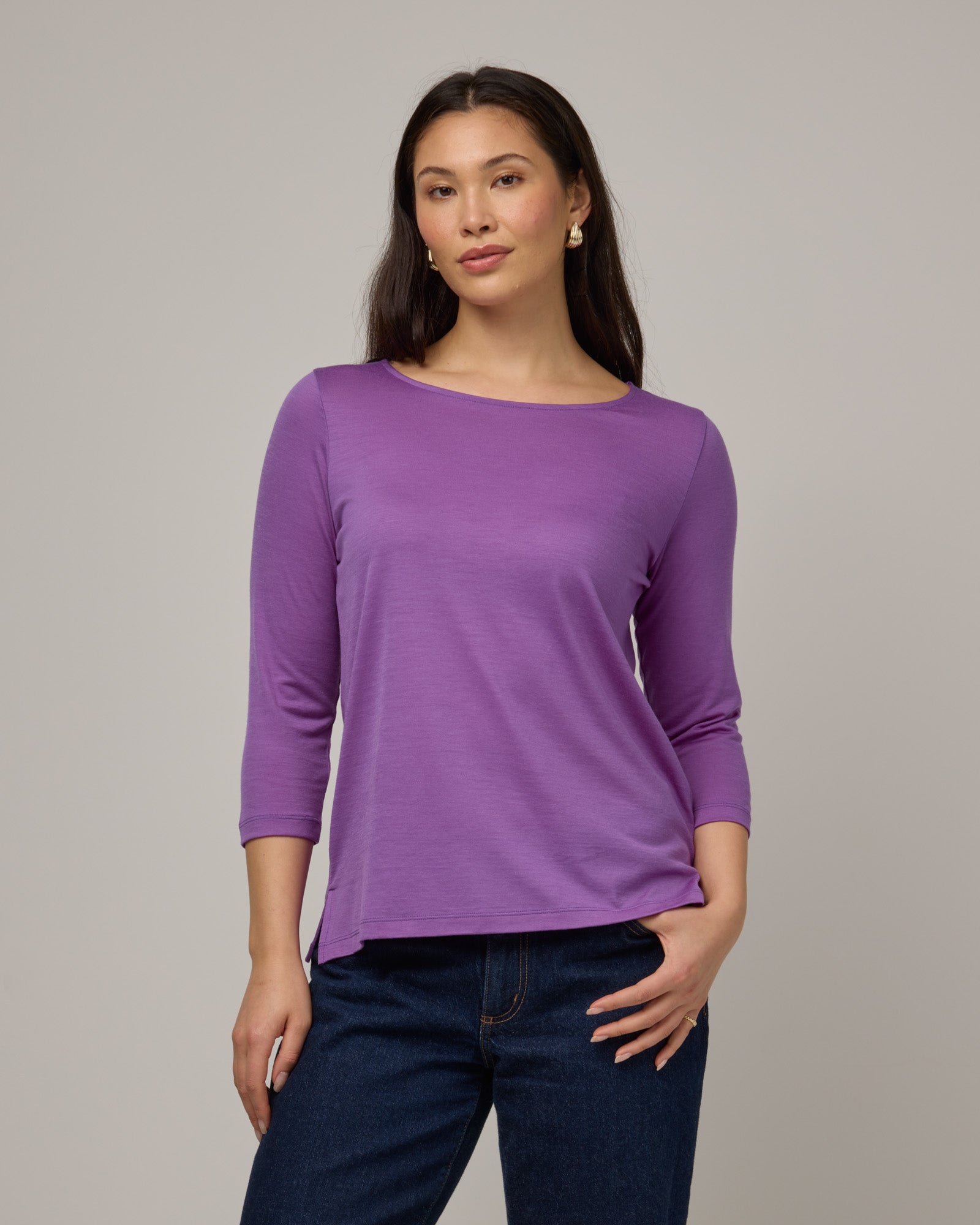 Colette Merino Wool Quarter Sleeve Top - Purple Pansy – Colette Quarter ...