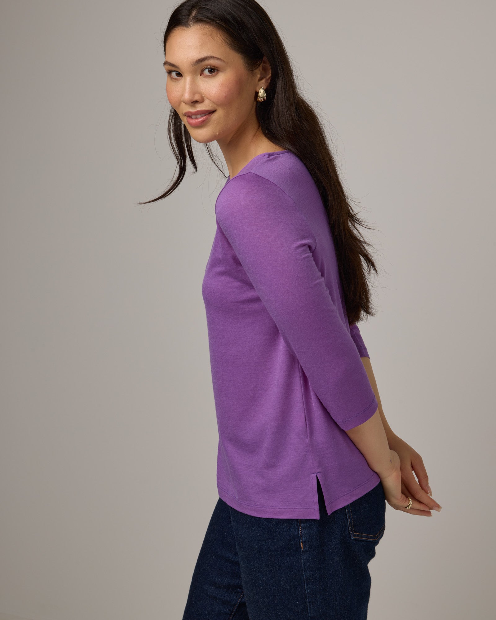 Colette Merino Wool Quarter Sleeve Top - Purple Pansy – Colette Quarter ...