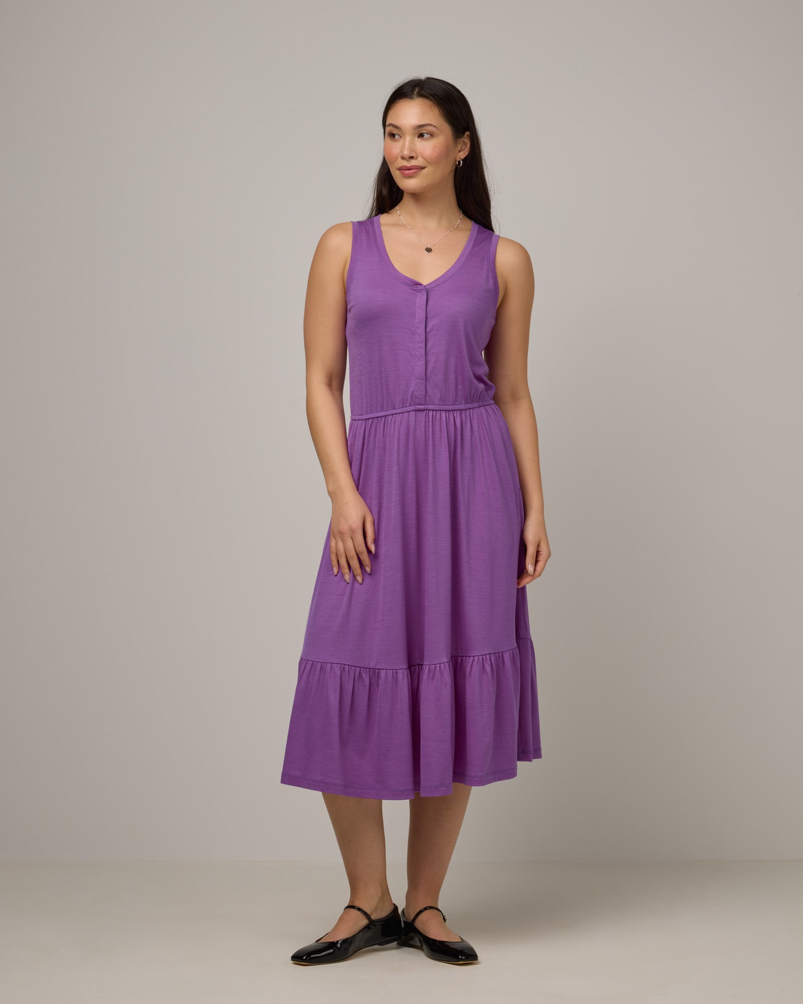 Grace Merino Wool Tiered Dress - Purple Pansy Grace Tiered Tank Dress | wool& Grace Merino Wool Tiered Dress - Purple Pansy Grace Tiered Tank Dress | wool&